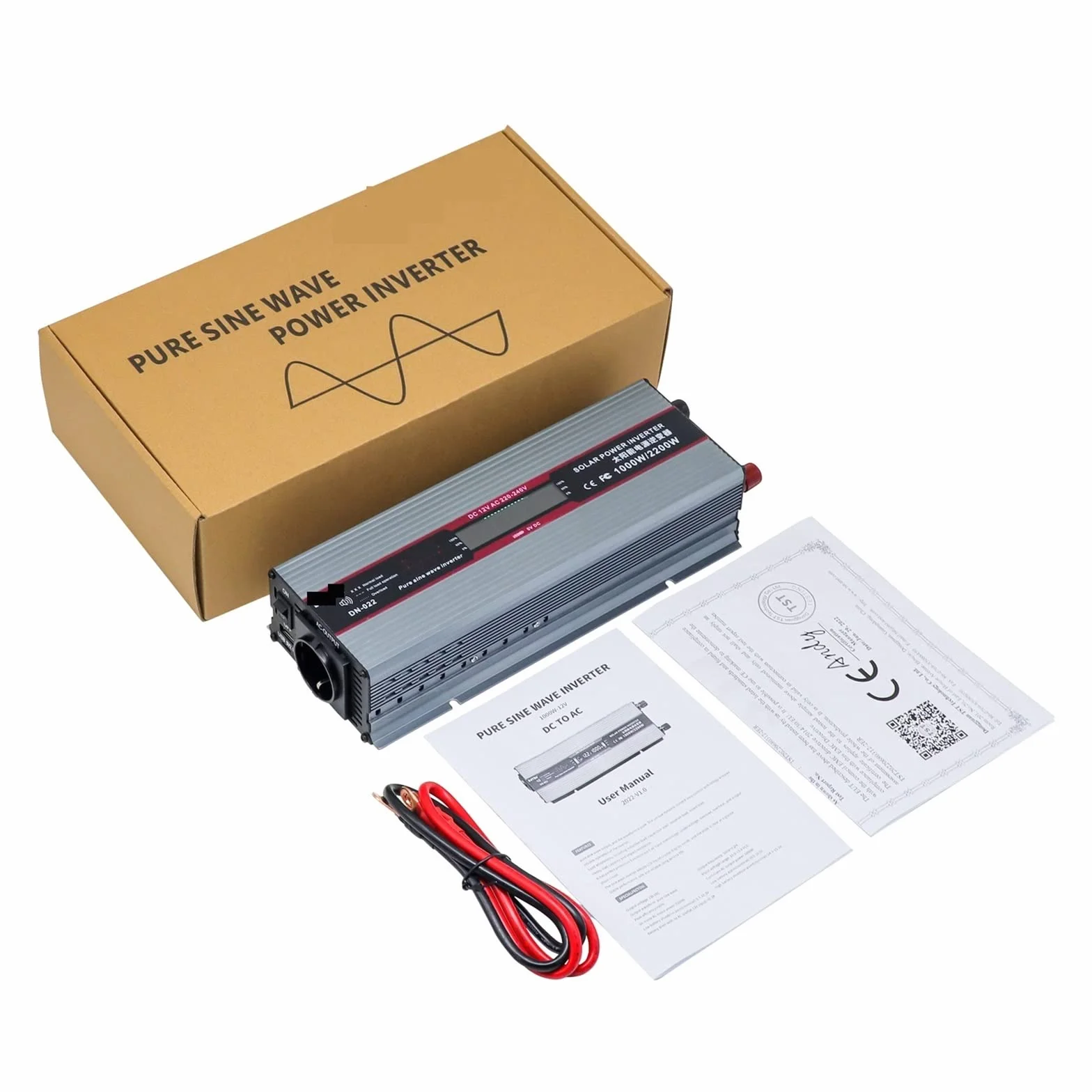 Falownik z czystą sinusoidą, Falownik 12V 220 czysta fala sinusoidalna 2200W przetwornica napięcia ciągła moc 1000W przetwornica napięcia z diodą ładowania USB(Nero)