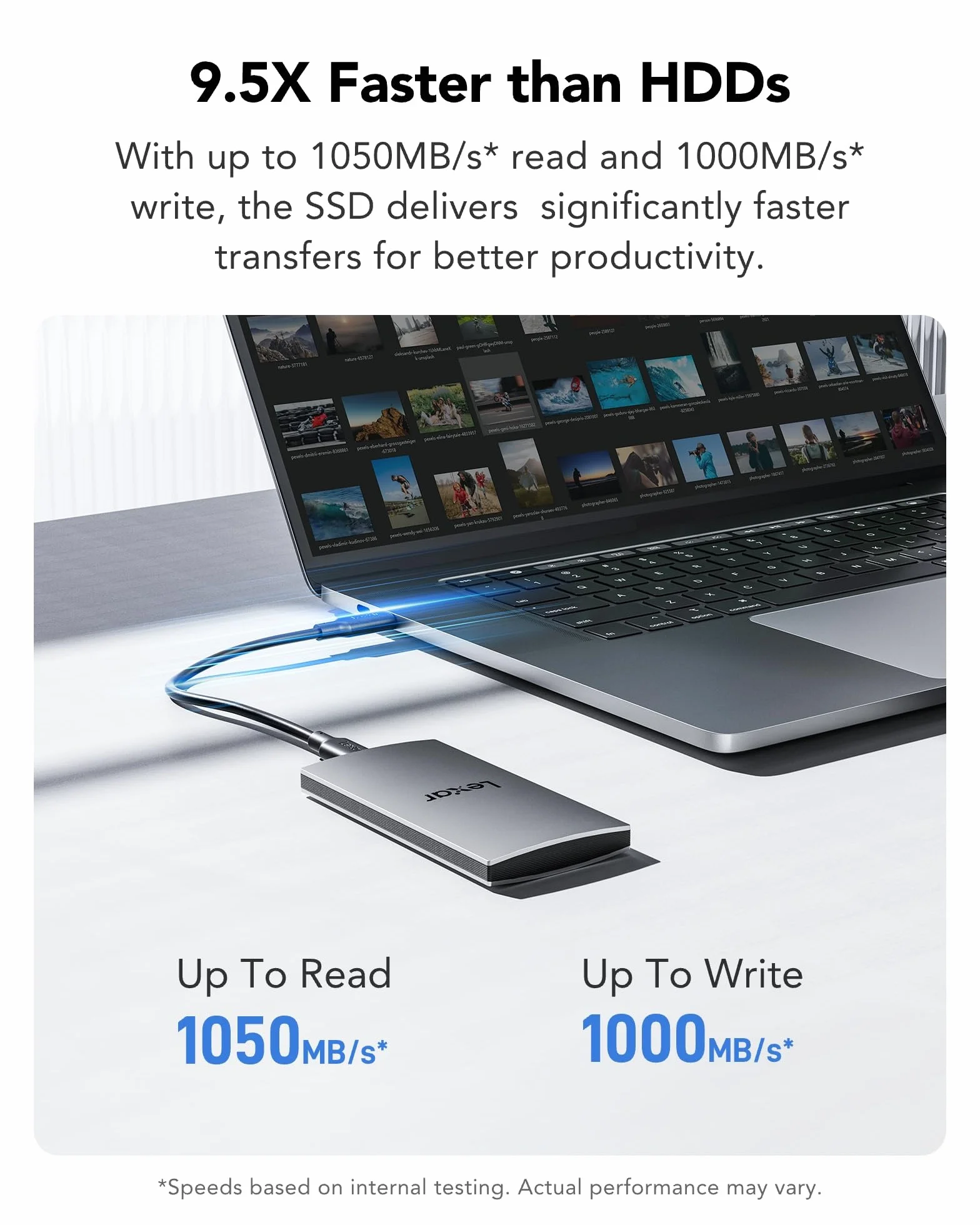 Lexar ES3 Przenośny dysk SSD 512 GB, srebrny, USB 3.2 Gen 2 do 1050 MB/s | Zewnętrzny dysk SSD kompatybilny z iPhone 17 Series/Mac/PS5/XBOX/Laptop/PC