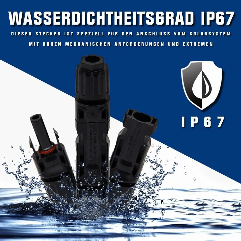 2-pak czerwony + czarny 50 + 50 m | 10 mm² 7AWG maks. 1800 V przedłużacz | w zestawie wtyczka solarna, bezhalogenowa IP67, podwójnie izolowany drut wysokiej jakości, kabel solarny PV do panelu