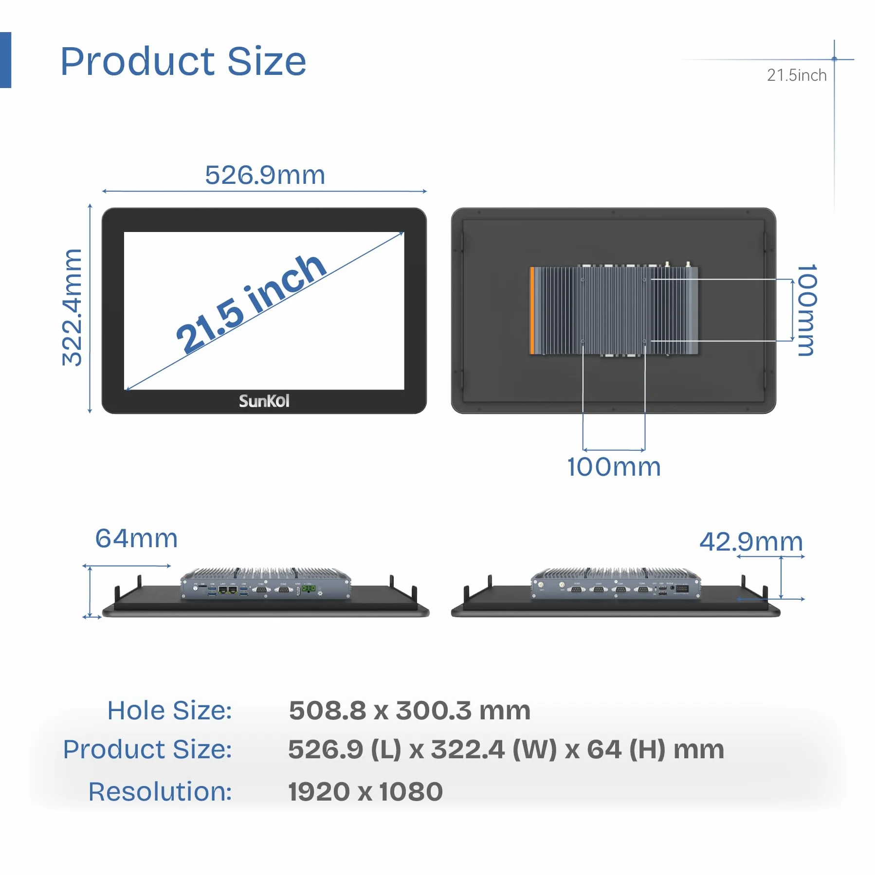 21.5" Fanless Industrial Panel PC,16:9 Embedded 10 Point Touch PC,Win 10 IP65 All-in-One Computer,Auto Power-on,for Factory,Automation,Kiosk,Business (I7-7500U, 16G RAM 512G SSD)