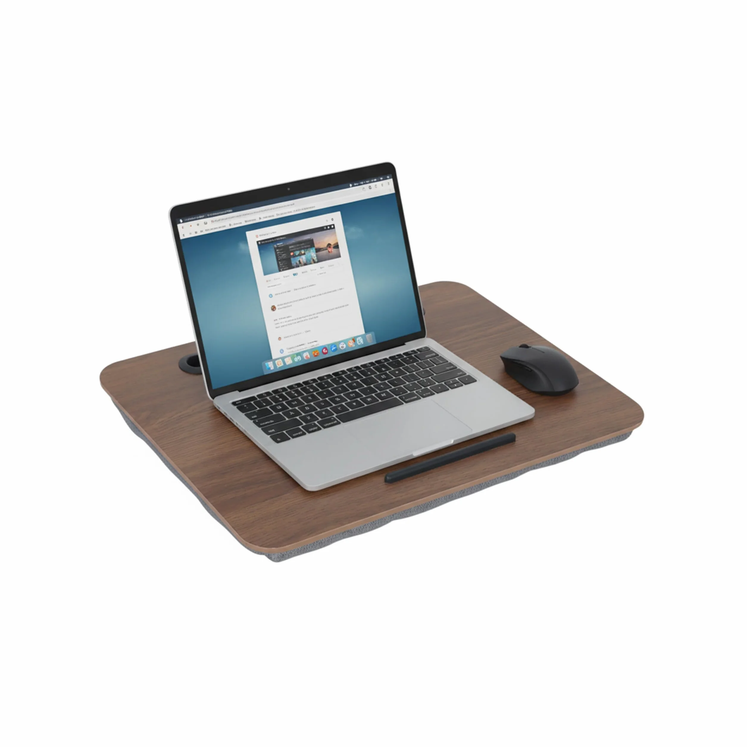 Relaxdays Poduszka na laptopa z uchwytem na telefon komórkowy, szer. x gł.: 42 x 32 cm, podkładka pod laptopa na łóżko i sofę, taca na kolana, brązowa/szara