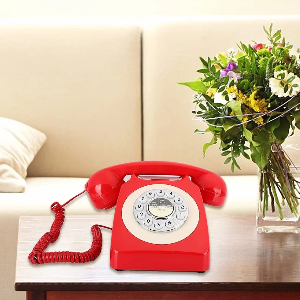 Semme Telefon w Stylu Retro w Stylu Vintage Zabytkowy Telefon Stacjonarny z głośnością Mechaniczny Miedziany Dzwonek Funkcja Ponownego Wybierania Biurkowy ABS do Domowego Biura Wystrój Hotelu