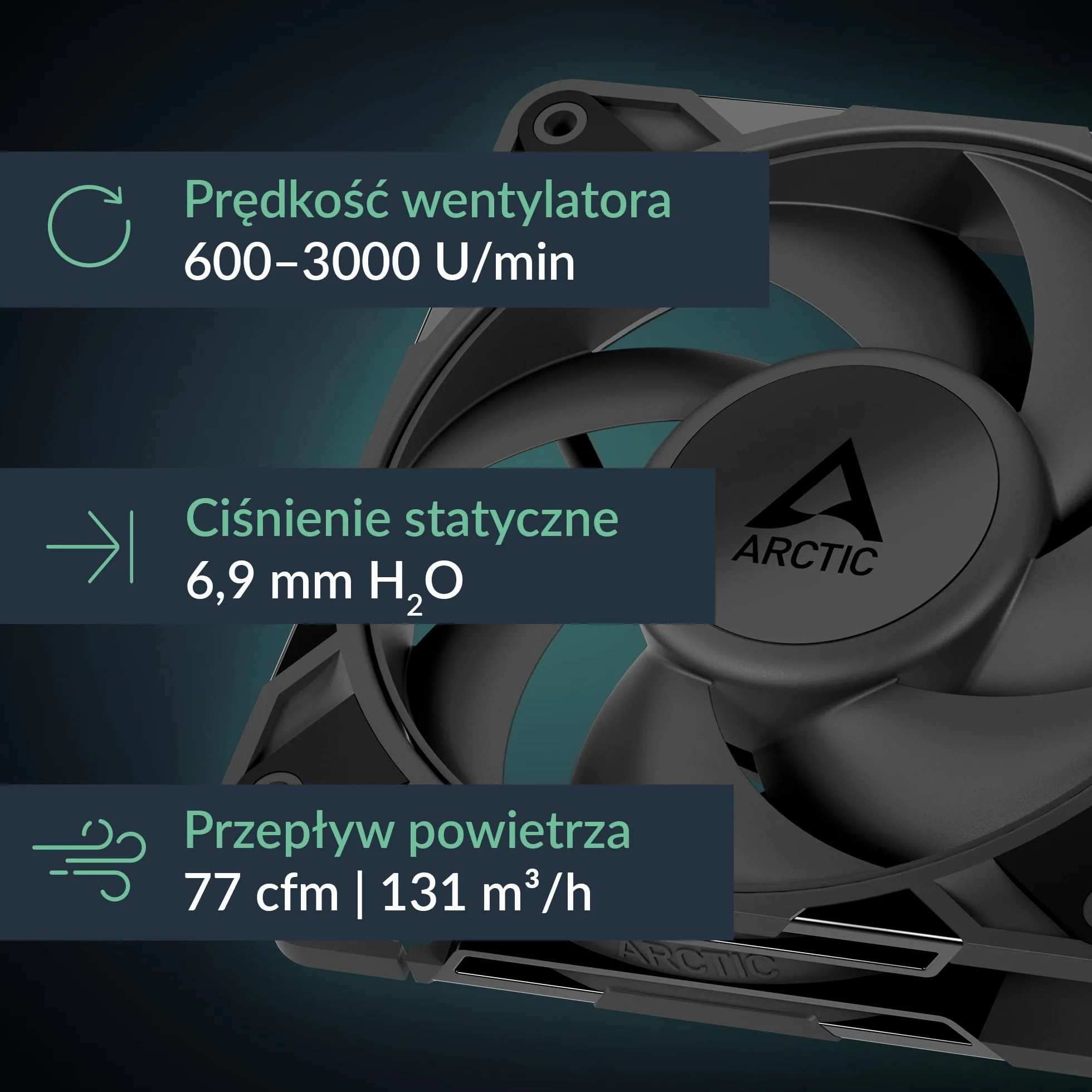 ARCTIC P12 Pro - Mocny Wentylator Premium, Wentylator PWM 120 mm, 600-3000 rpm, 0 rpm <5% PWM, łożysko ślizgowe Hydrodynamiczne, 4-Pin - Czarny