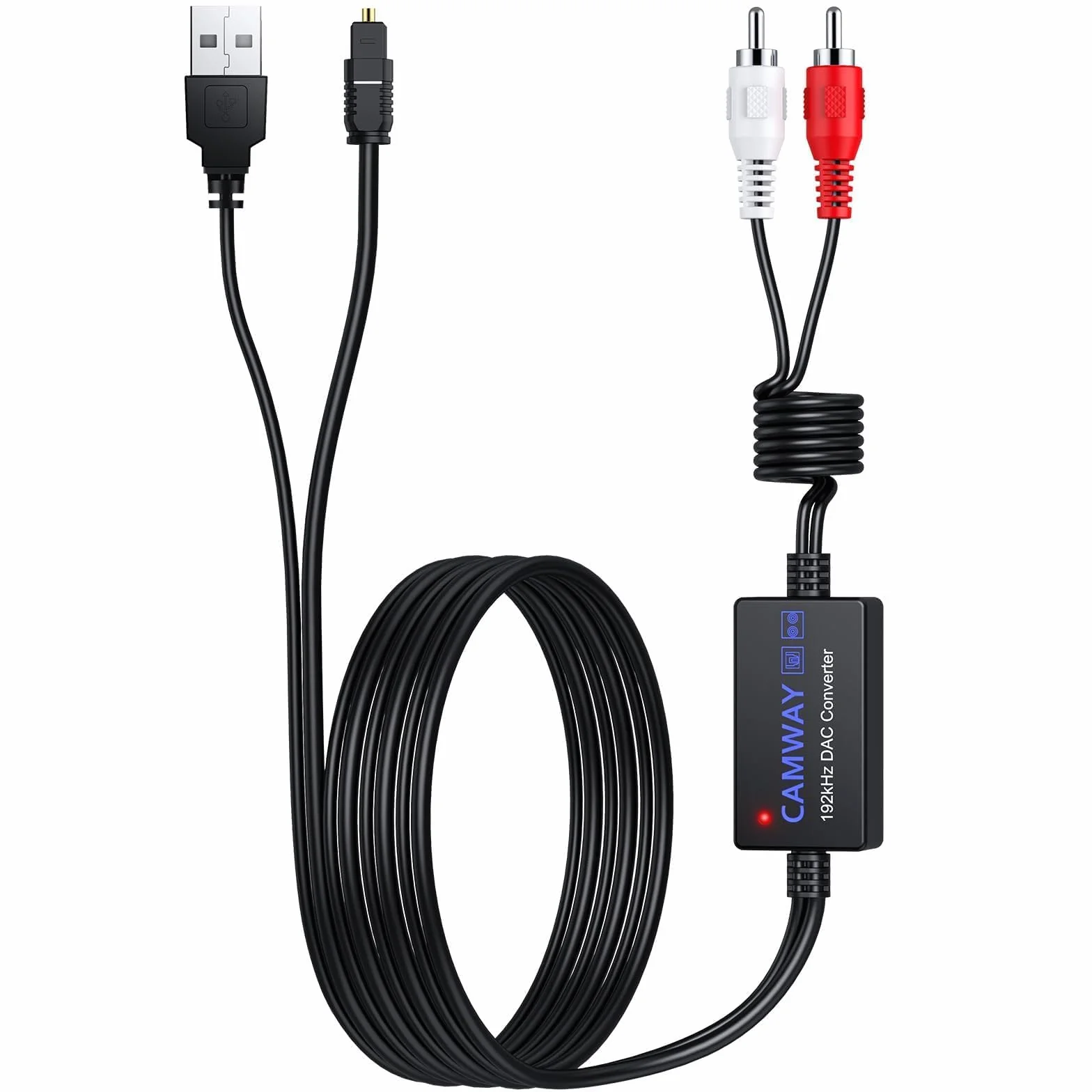 CAMWAY Cyfrowy konwerter audio na analogowy SPDIF do RCA konwertuje Toslink RCA optyczny DAC