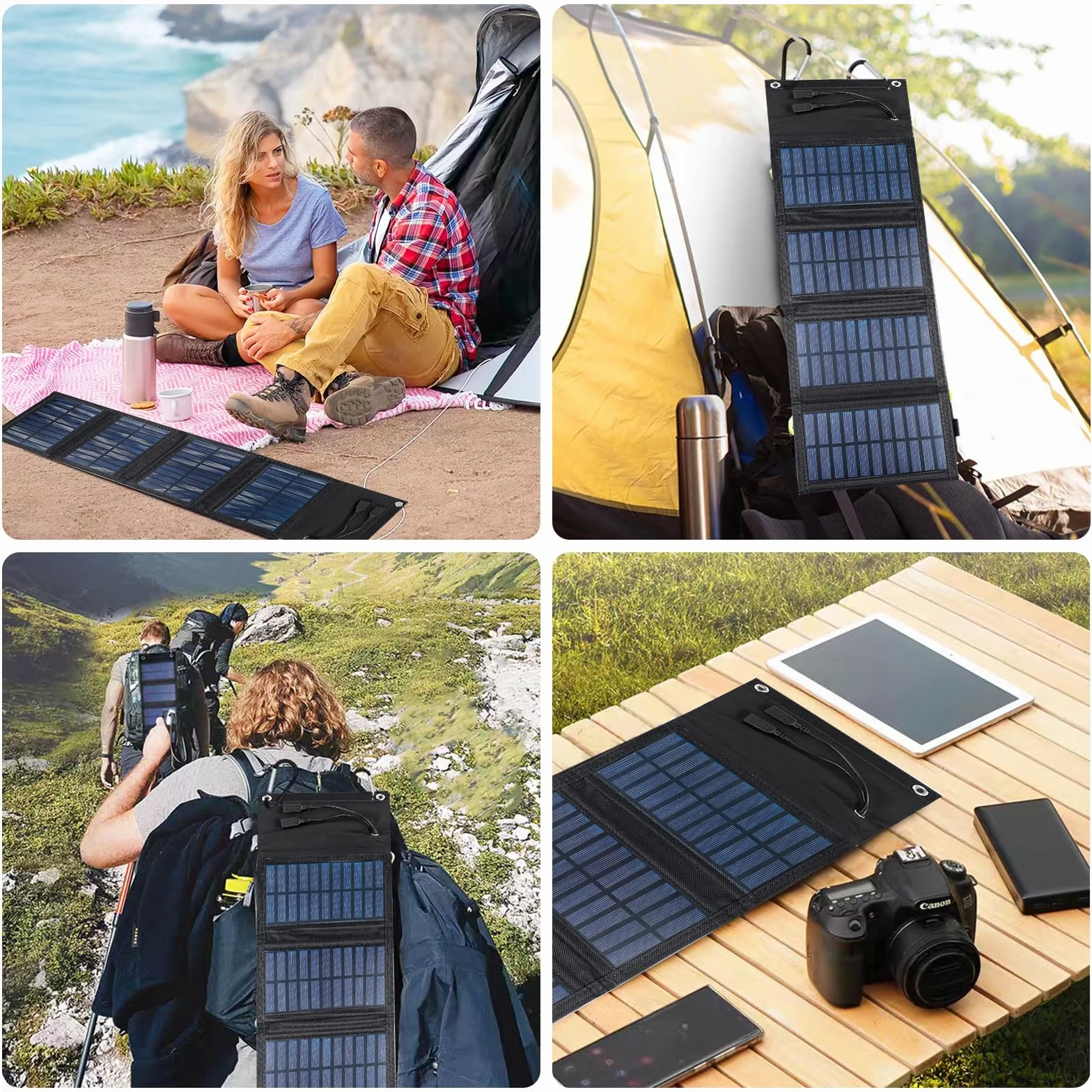 Składany panel słoneczny 10 W – przenośna ładowarka solarna 5 V, 2 USB, panel słoneczny, wodoszczelny, do aktywności na świeżym powietrzu, na kemping, do ładowania energią słoneczną, do telefonu