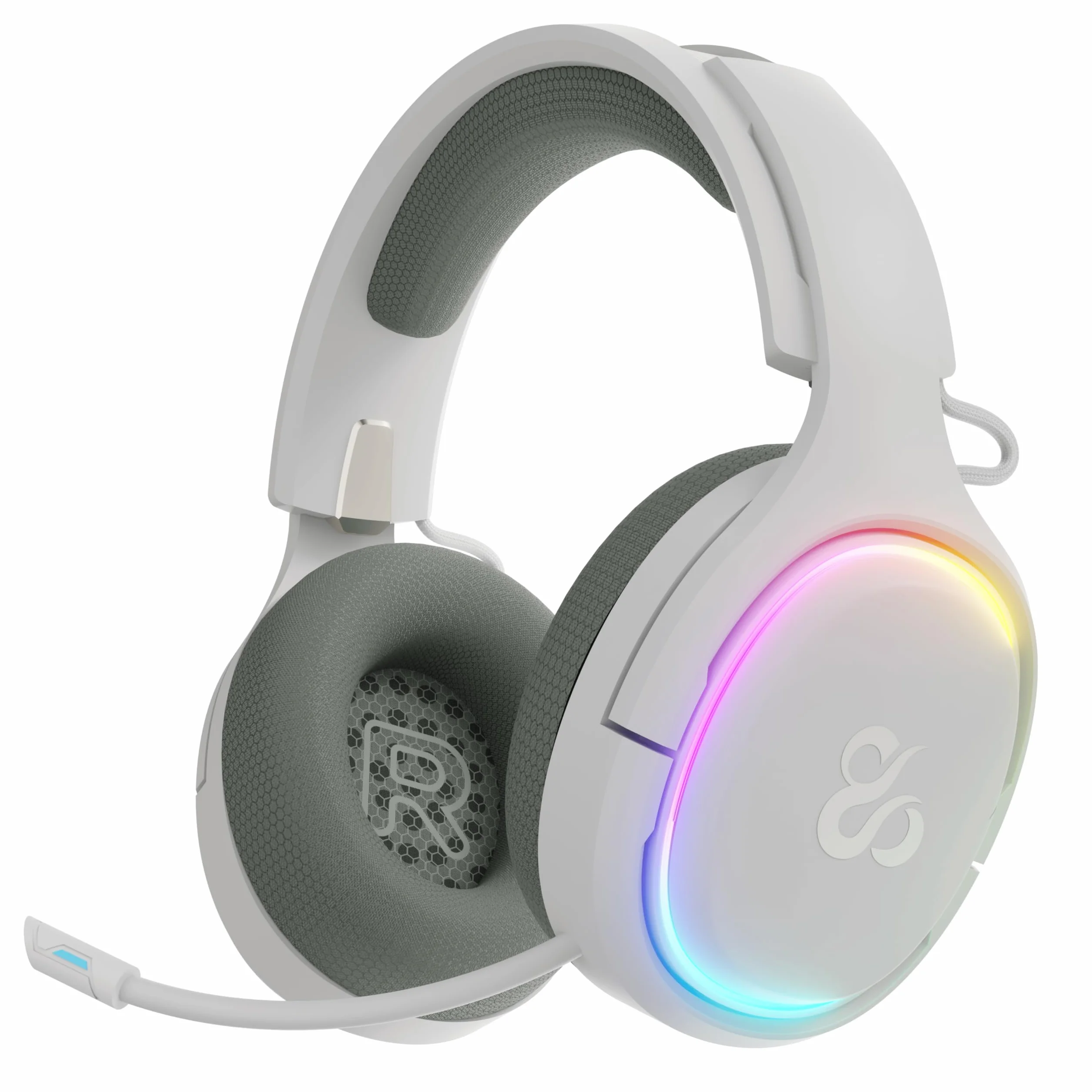 NEWSKILL Aton V2 Bezprzewodowe słuchawki do gier 2.4G, Bluetooth 5.0 i kabel typu C, chowany mikrofon, dźwięk przestrzenny, RGB, kompatybilne z PC, PS5, przełącznikiem i telefonem komórkowym (biały)
