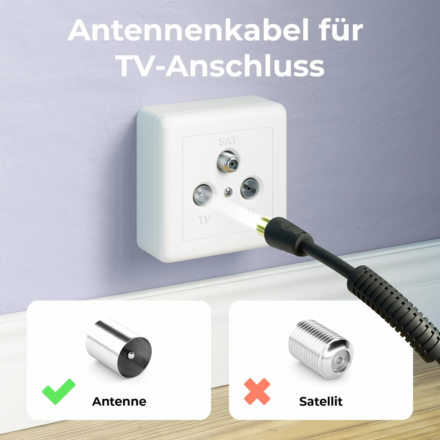 deleyCON 6m TV Kabel Antenowy IEC HDTV Koncentryczny 4-Krotne Ekranowanie Rdzeń Ferrytowy DVB-T DVB-T2 DAB Czarny
