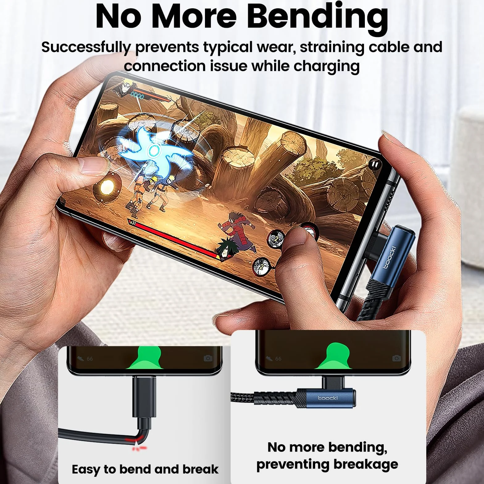toocki Kabel USB C do USB C kątowy 60W, wytrzymały nylonowy pleciony kabel USB do ładowania, kompatybilny z iPhone 15 Plus Pro Max, MacBook Pro, iPad, Galaxy S24 Plus (2M+2M)
