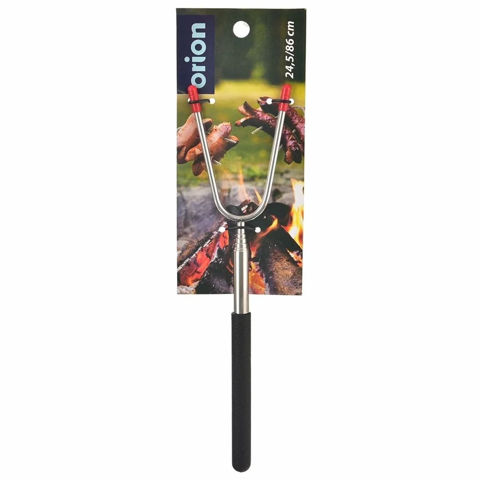 Drążek do ogniska, widelec teleskopowy, widelec grill, stal nierdzewna, szpikulec grill z uchwytem teleskopowym do paleniska 24,5-86 cm