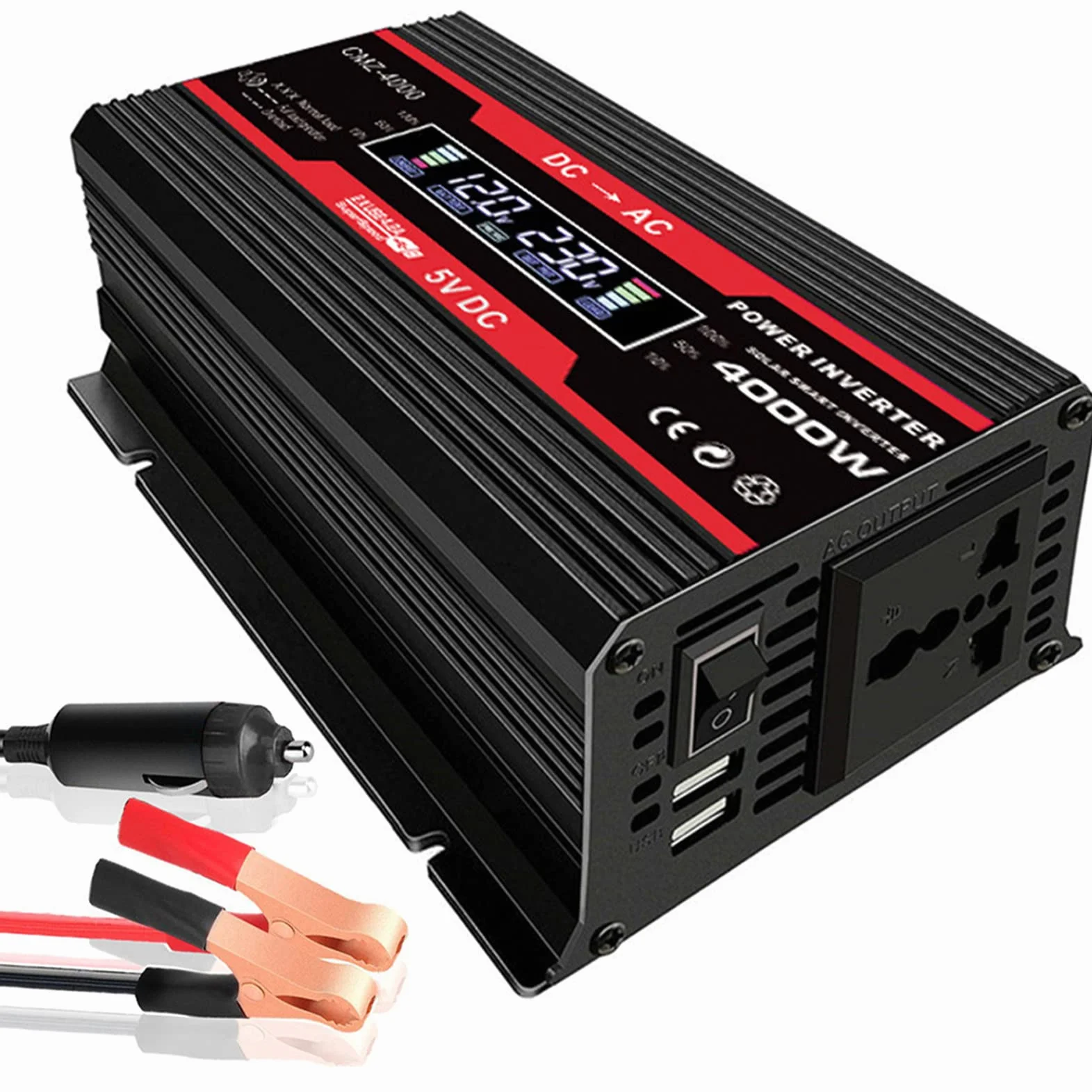 Przetwornice Mocy 300 W, Przetwornica Napięcia Samochodowego 12 V do 110 V 220 V AC Konwerter z 2 Falownikami USB i Zapalniczką Samochodową do Ciężarówki,Black-110V