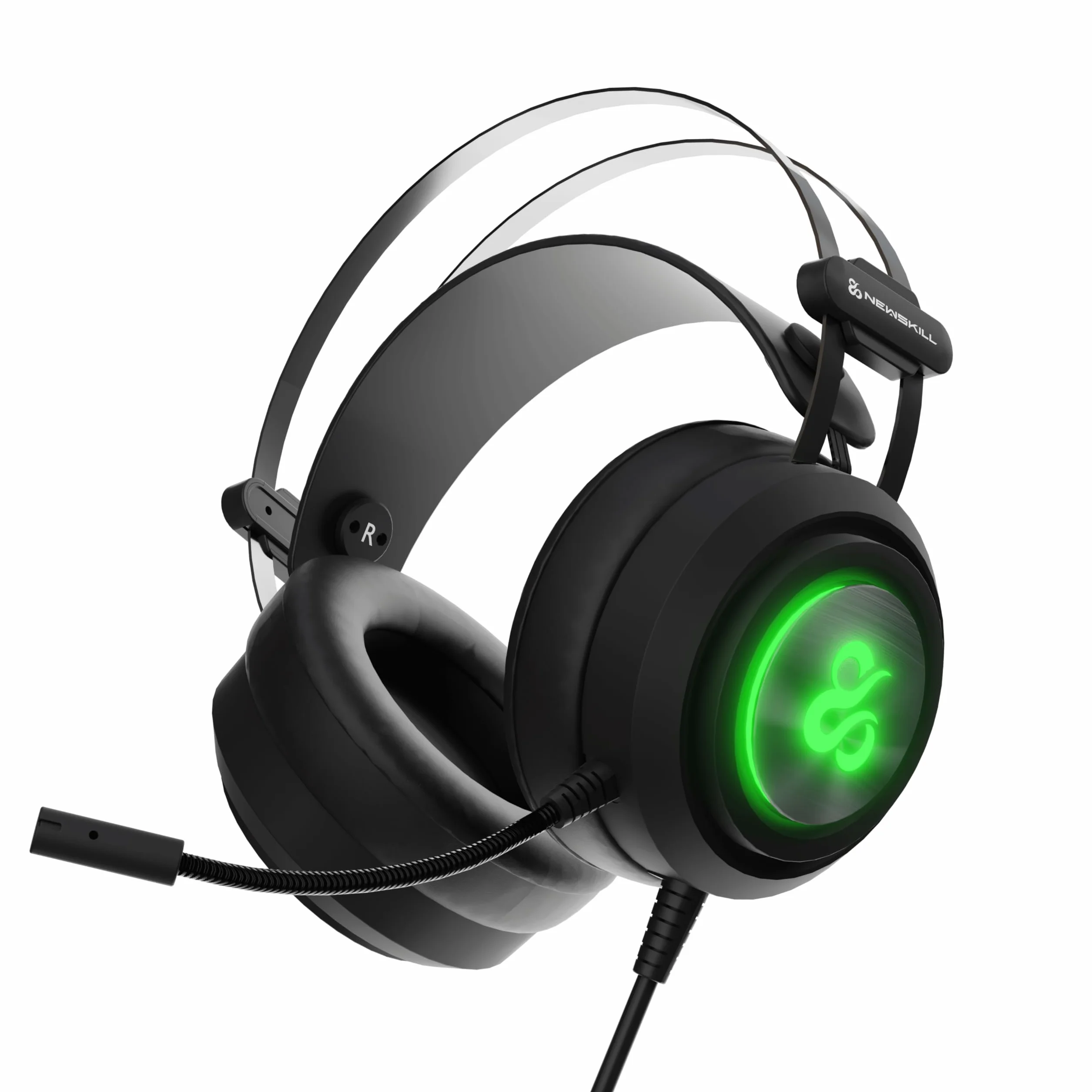NEWSKILL Drakain V2 słuchawki do gier z kablem jack 3,5 mm i USB, dynamiczny RGB, elastyczny mikrofon, wieloplatformowy, czarny