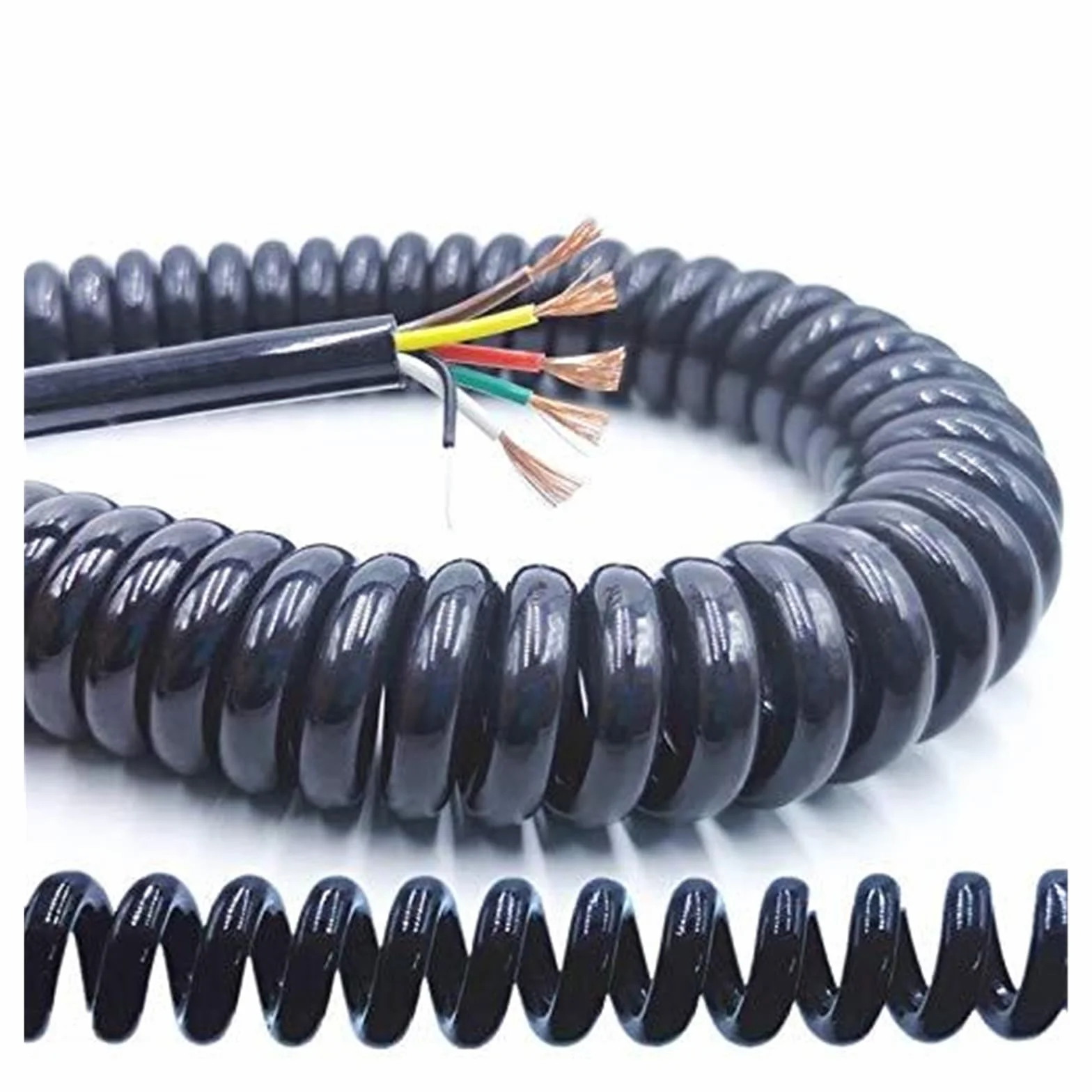 Kabel sprężynowy, 4-żyłowy sprężynowy teleskopowy rozciągliwy przewód przedłużający spiralny kabel 24AWG0,2 mm /20AWG0,5 mm /17AWG1,0 mm /14AWG2,0 mm(2.5 Meters,20AWG0.5MM)