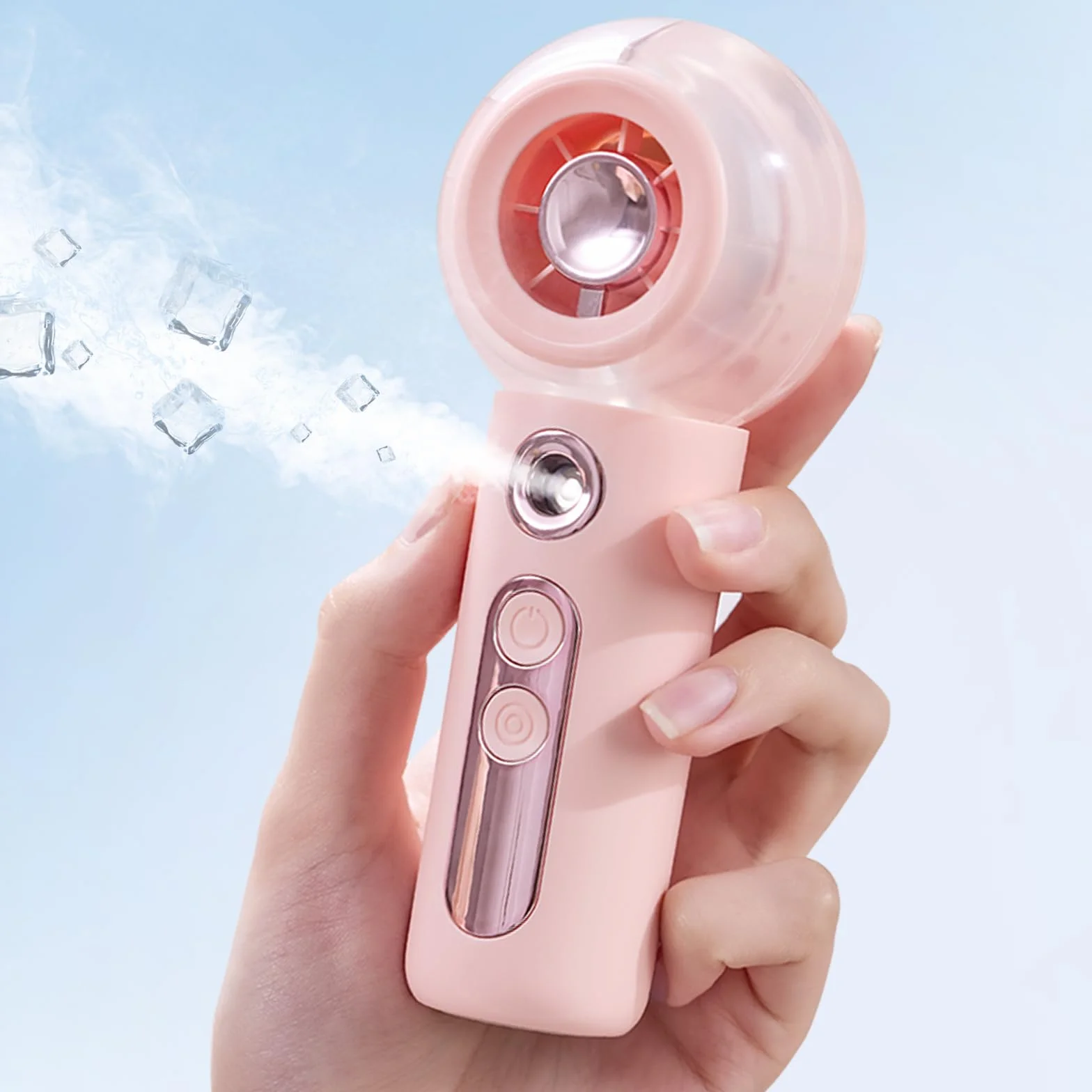 Gemmac Mini Przenośny Wentylator z Spray, Turbo Wentylator Ręczny USB z 2000 mAh Bateria/4 Prędkości, Różowy Pocket Fan dla Podróży Domu Biura na Zewnątrz Makijażu Odpowiedni dla Modnych Kobiet