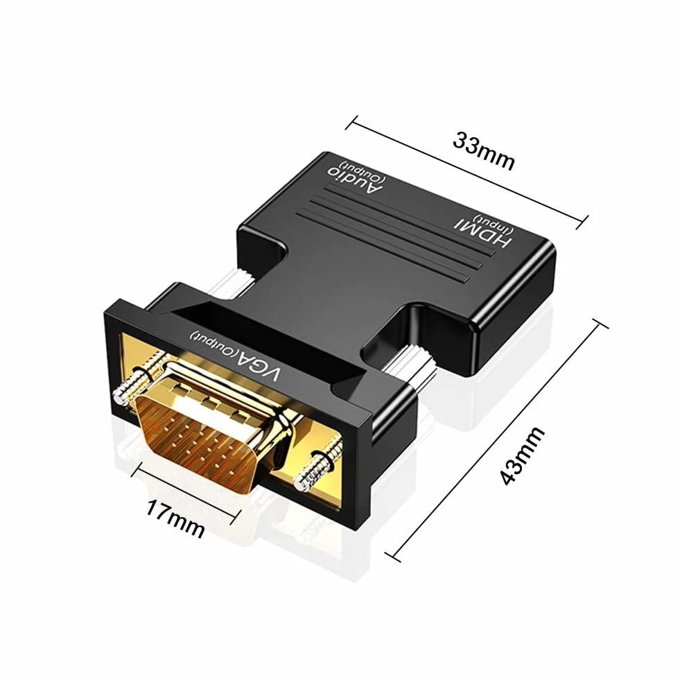 Adapter HDMI do VGA z kablem audio 3,5 mm, konwerter 1080P 60Hz VGA na HDMI, adapter HDMI żeński na VGA męski, kompatybilny z laptopem (VGA) i projektorem TV (HDMI)