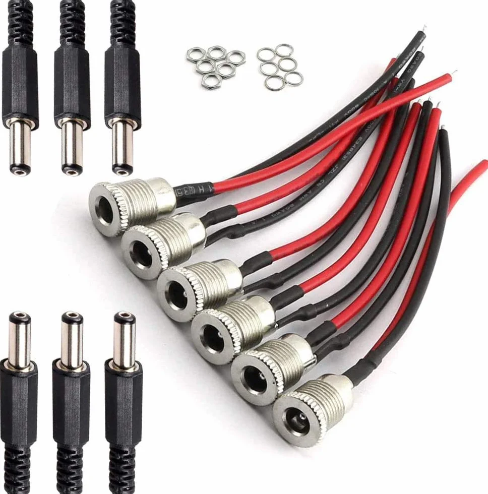 RUNCCI-YUN Gniazdo zasilania DC 5,5 x 2,1 mm 10 A ze złączem montażowym, żeńskie gniazdo do montażu na panelu z kablem i wtyczką typu barrel jack