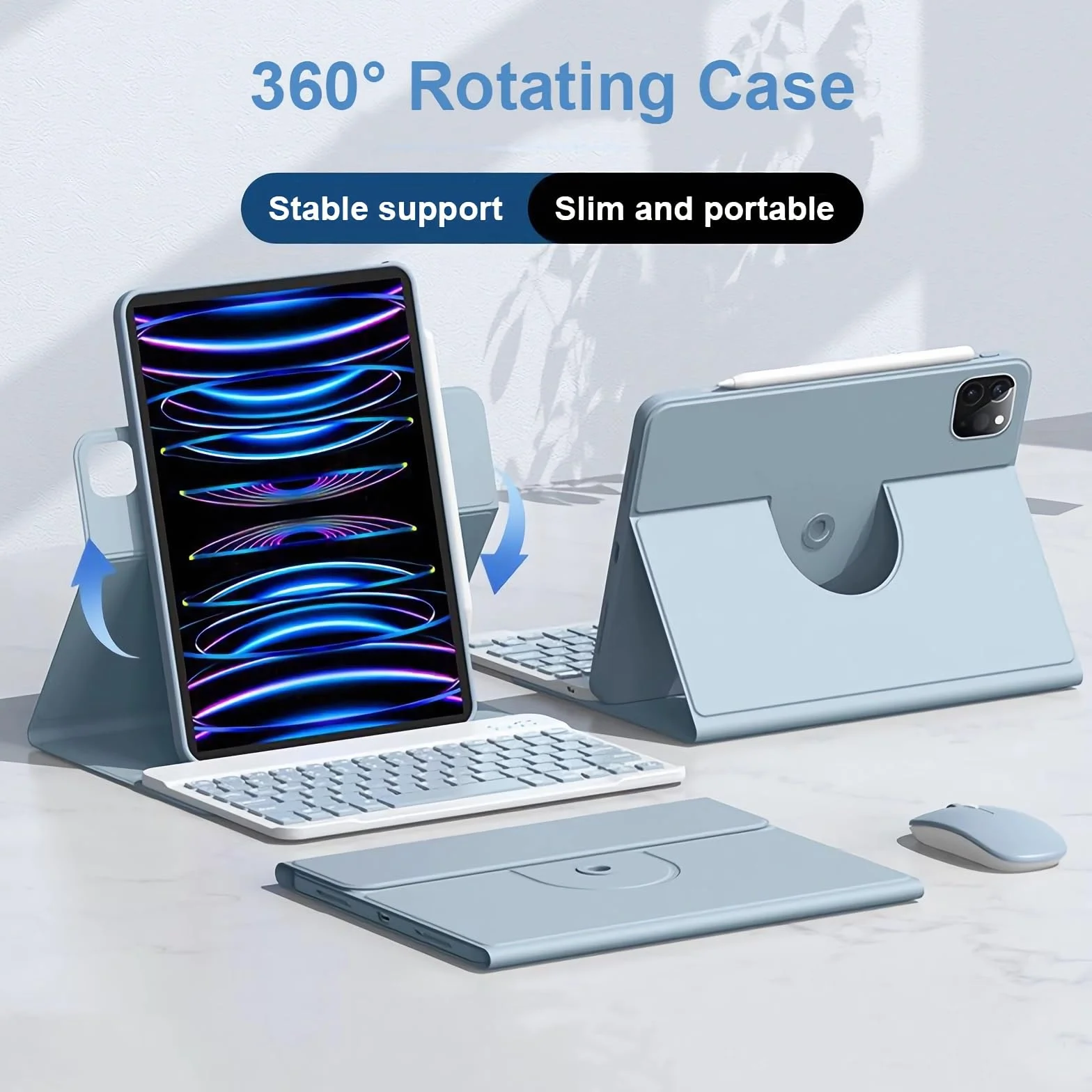 Etui z klawiaturą do Redmi Pad 10.6" 2022, 7 Kolorów Podświetlenia, Obrót o 360, Magnetyczna Odłączana Klawiatura Bezprzewodowa z Myszą Bluetooth,Black