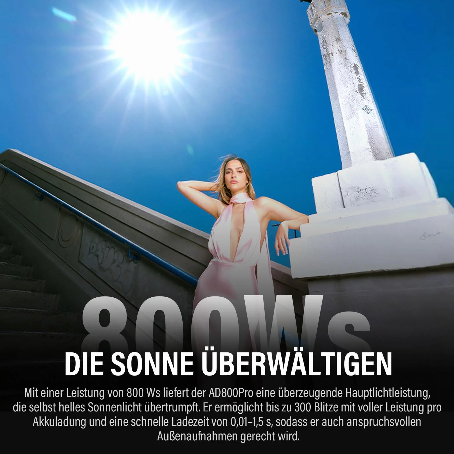 GODOX AD800Pro 800W TTL lampa błyskowa zewnętrzna, 2,4 G Wireless HSS 1/8000s, zdejmowana bateria litowa, 10-stopniowa regulacja, 40 W, podwójny tryb lampy 2800K-6000K, czas ładowania 0,01-1,5, 300