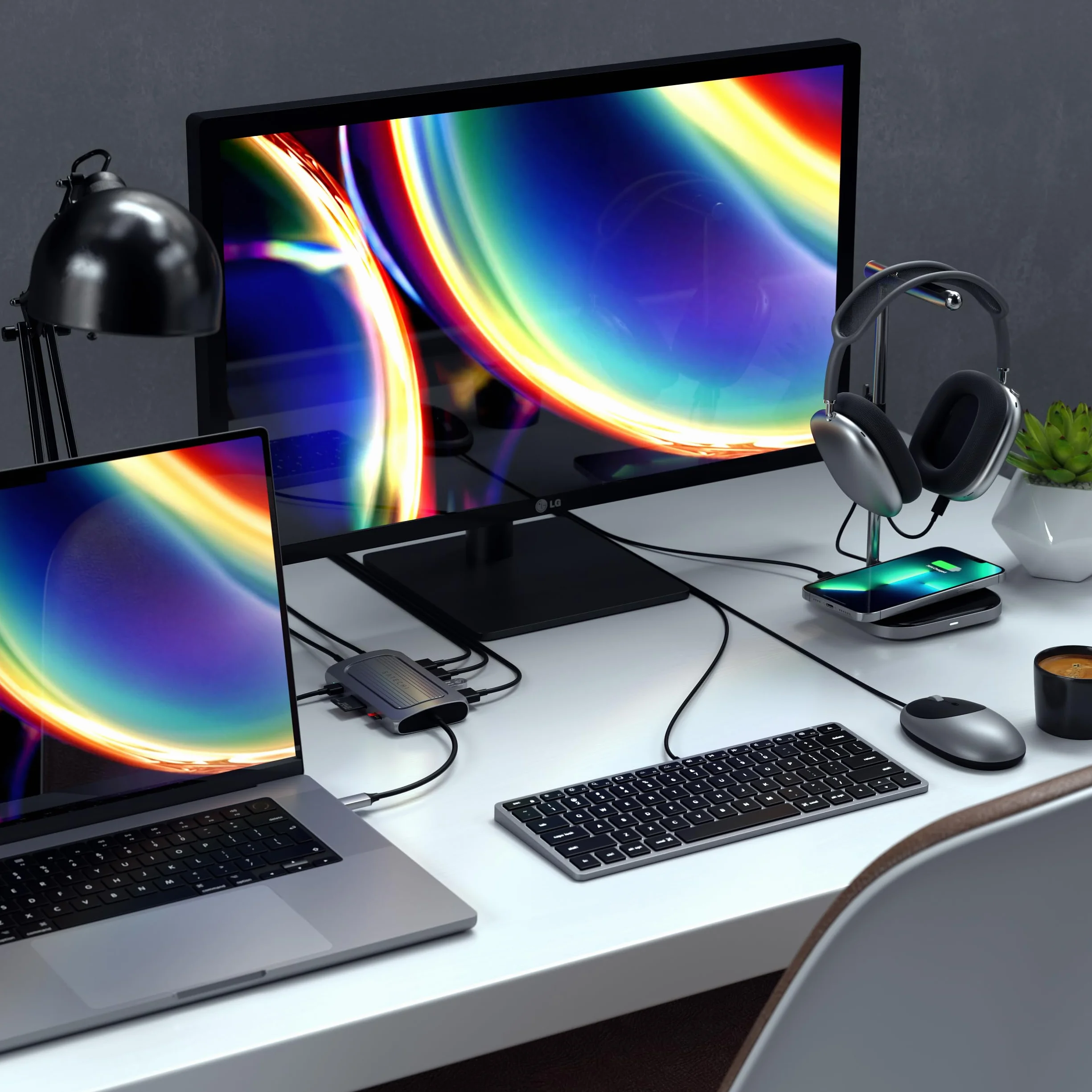 SATECHI hub wieloportowy USB-C 9 w 1, HDMI 8K, PD 100 W, szary | Gigabit Ethernet, audio 3,5 mm, czytniki SD/microSD UHS-I, do MacBooka, iPada i komputerów z Windows