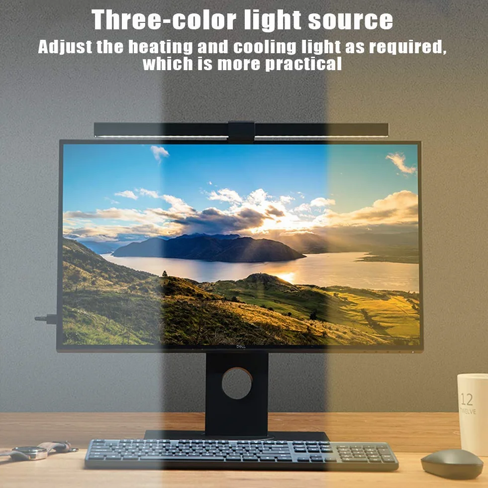 Regulowana listwa świetlna do monitora komputerowego, czytanie e-booków LED lampa zadaniowa zasilana USB lampa do ekranu dla oczu asymetryczna lampa 75° kąt świecenia bez migotania unikać wizualnego zmęczenia, do wszystkich komputerów