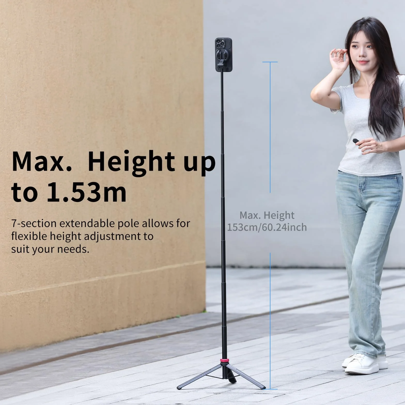 ULANZI MT-84 Magnetyczny kij do selfie 153 cm, Statyw do telefonu z pilotem do iPhone'a serii 16/15/14/13/12, Wysuwany statyw do telefonu komórkowego, Przenośny uchwyt do iPhone'a do Selfie/zdjęć/Vlog