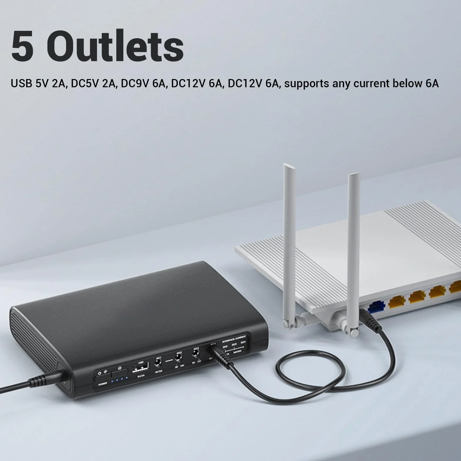 Mini UPS 25600 MAh 94,72 Wh 5 V 9 V 12 V 5 Gniazd, Zapasowy Bank Mocy, Zasilacz Awaryjny dla Modemu Routera Kamera Bezpieczeństwa z inteligentną ochroną (Fafeicyac5wpbv37z-12)
