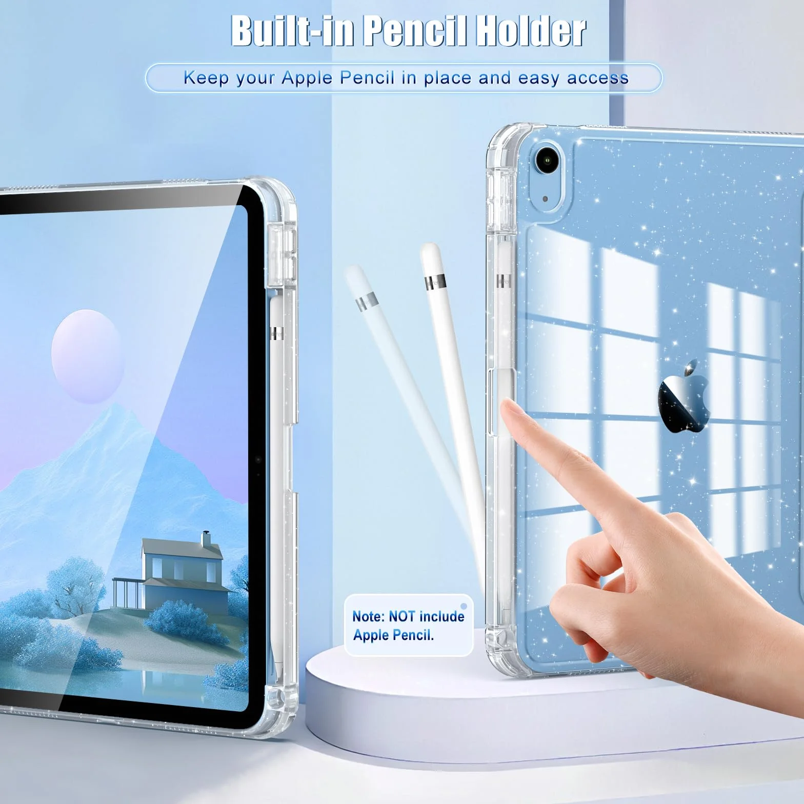 TiMOVO Etui do iPad (A16) 11. generacji 11 cali (2025) oraz iPad 10. generacji 10,9 cala (2022), brokatowe etui TPU z błyszczącym przezroczystym tyłem i uchwytem na Pencil