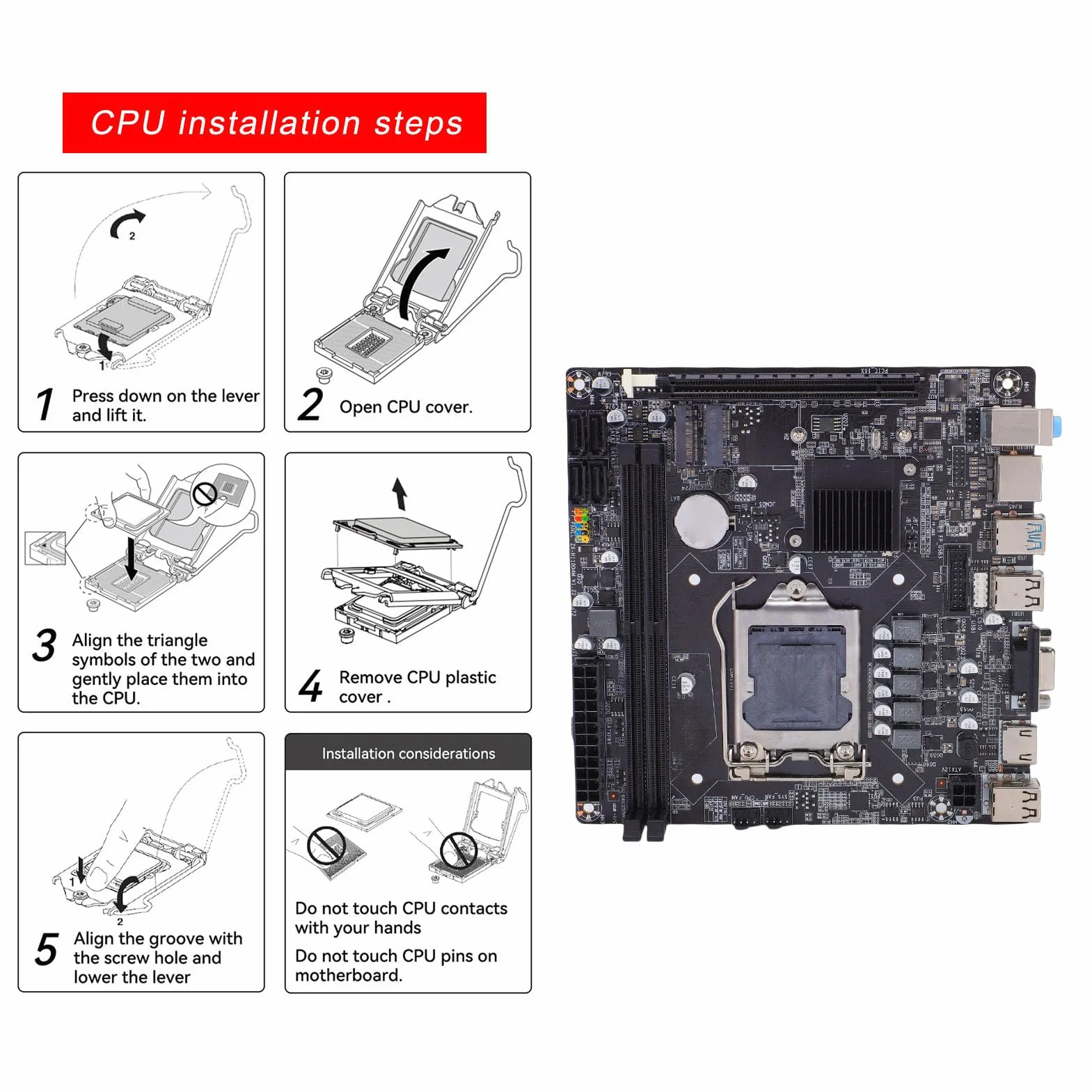 Sxhlseller Płyta główna do gier H110, płyta główna komputera LGA 1151 Mini ITX z DDR4 2133 2400 2666 MHz M.2 NVMe PCIe X16, do procesorów Core I7 I5 Pentium Celeron 6, 7 i 8