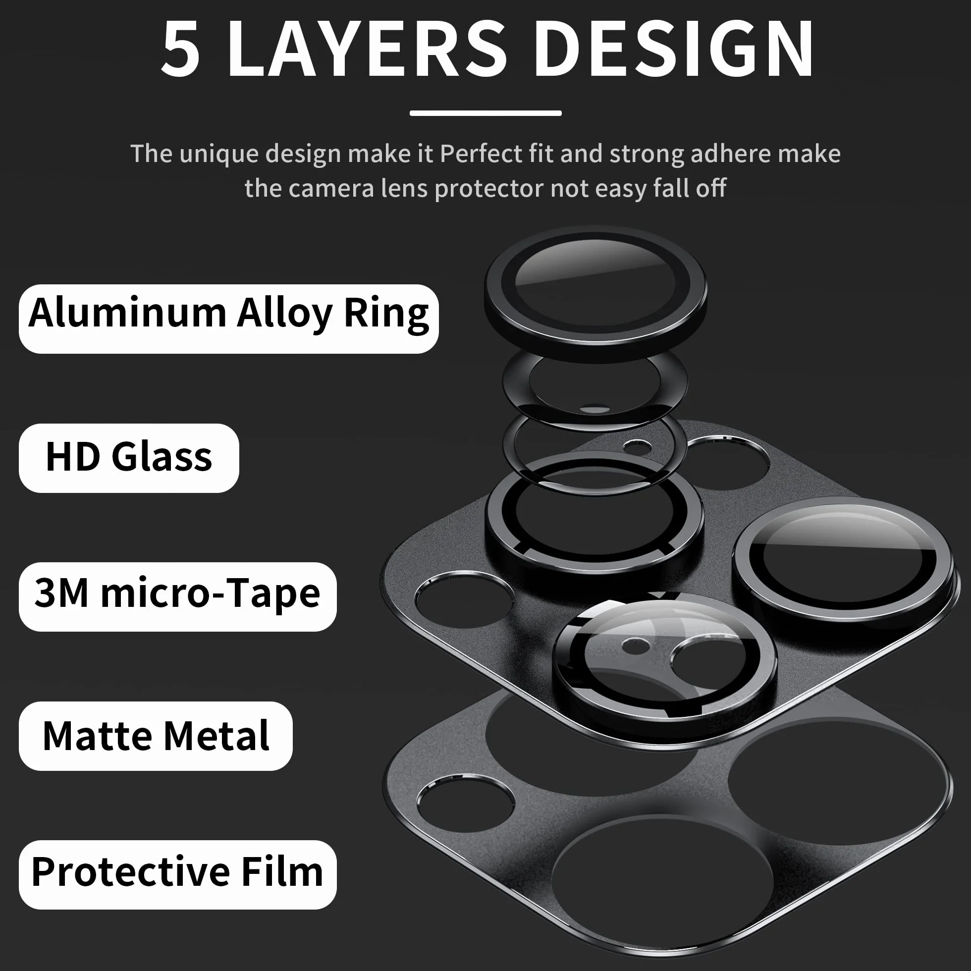 Osłona obiektywu aparatu do iPhone'a 14 Pro/iPhone 14 Pro Max, osłona aparatu ze stopu metalu, akcesoria ochronne na ekran ze szkła hartowanego, czarna, 2 sztuki