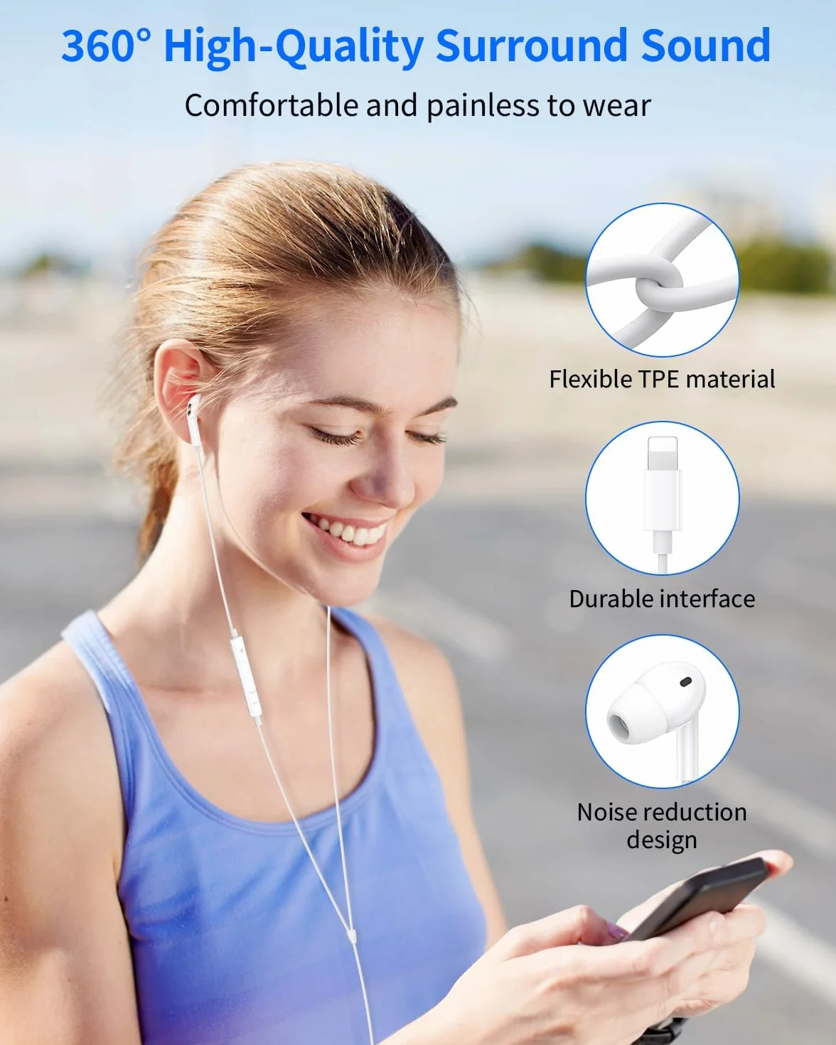 Słuchawki douszne do iPhone'a, [certyfikat MFi], słuchawki z kablem, HiFi Audio Stereo, z mikrofonem i regulatorem głośności, Lightning z iPhone 14/14 Pro/13/12/11/XS/X/8/7/SE