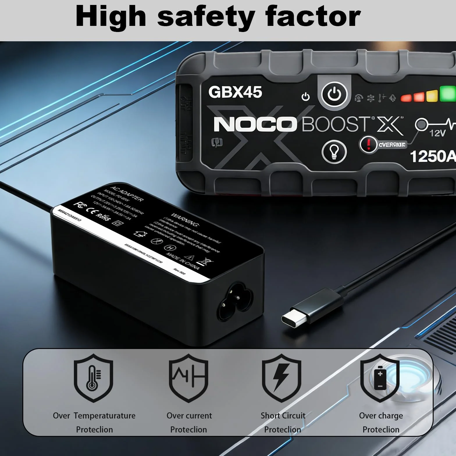 NOCO UltraSafe kabel do ładowania USB-C 65 W do przenośnego rozrusznika kompatybilny z NOCO Boost X GBX45 GBX55 GBX75 GBX155 przewód zasilacza sieciowego