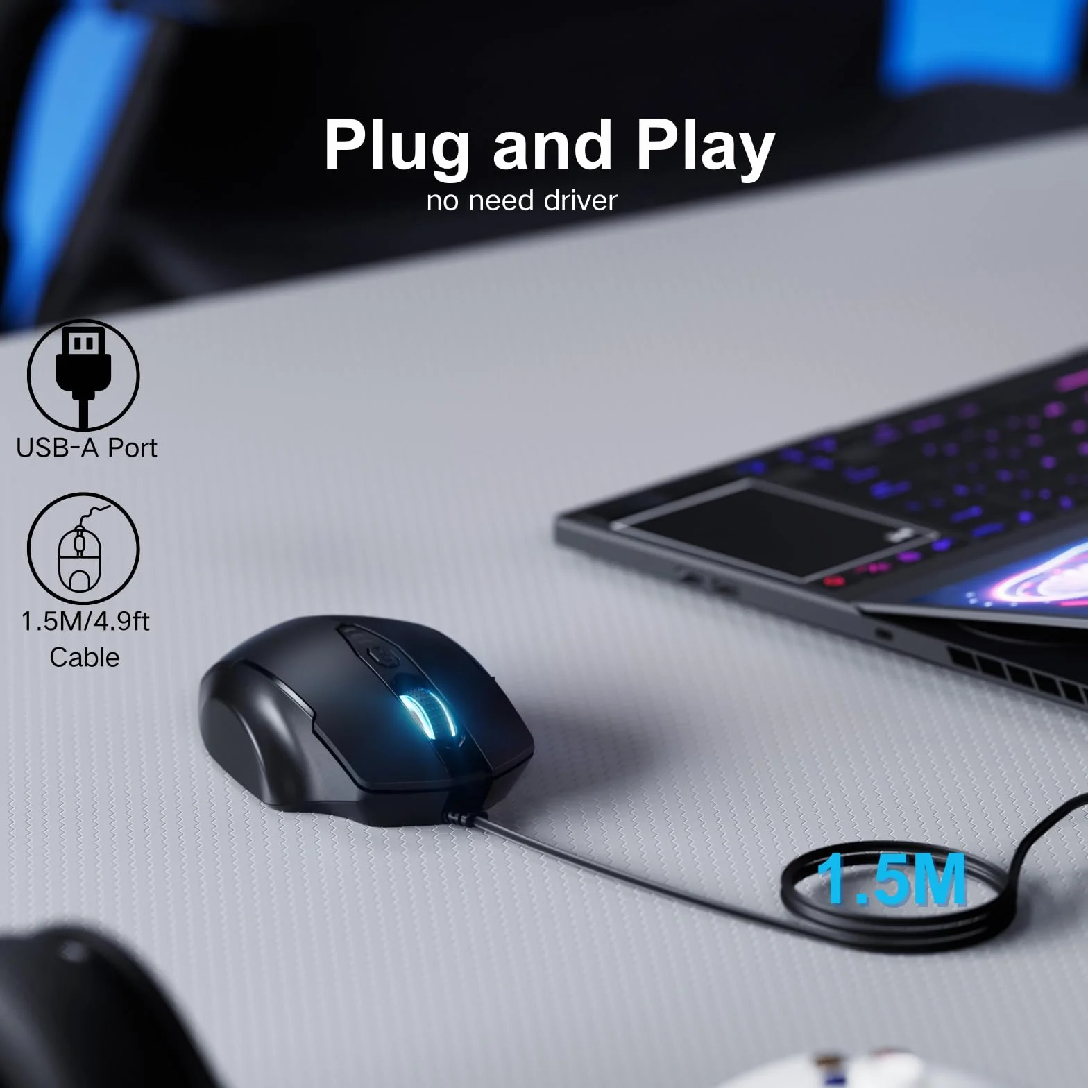 Uineer mysz przewodowa USB 6 przycisków 7200 DPI ergonomiczna matowa czerń