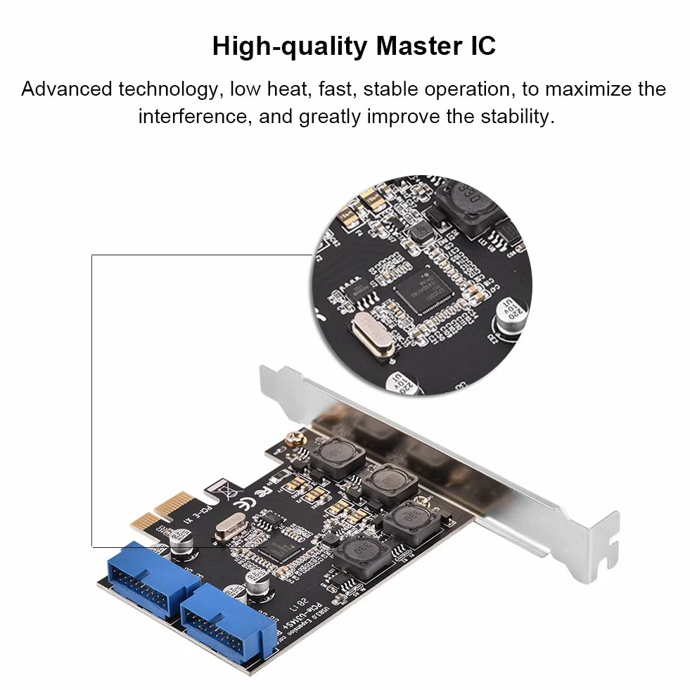 ASHATA Kontroler PCI Express USB 3.0, Karta Rozszerzeń PCI-E, 2 x Wewnętrzne Złącza 19-Pinowe, Super Speed Do 2 Portów Wewnętrznych, Adapter Dla WinXP/7/8/8.1/10