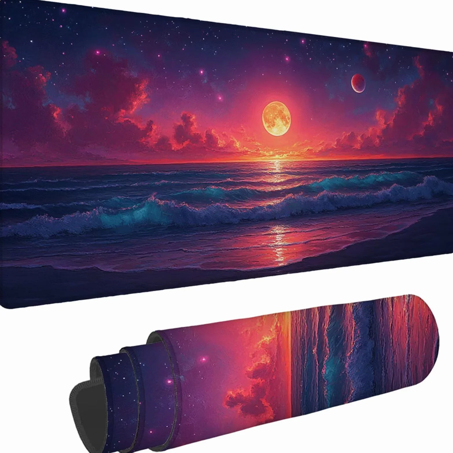 Gamingowa podkładka pod mysz 1200 x 600 x 3 mm, XXL, wodoszczelna, odporna na ścieranie, ze zszytymi krawędziami, podkładka na biurko, poprawia prędkość i precyzję, do komputera, wzór zachodu słońca