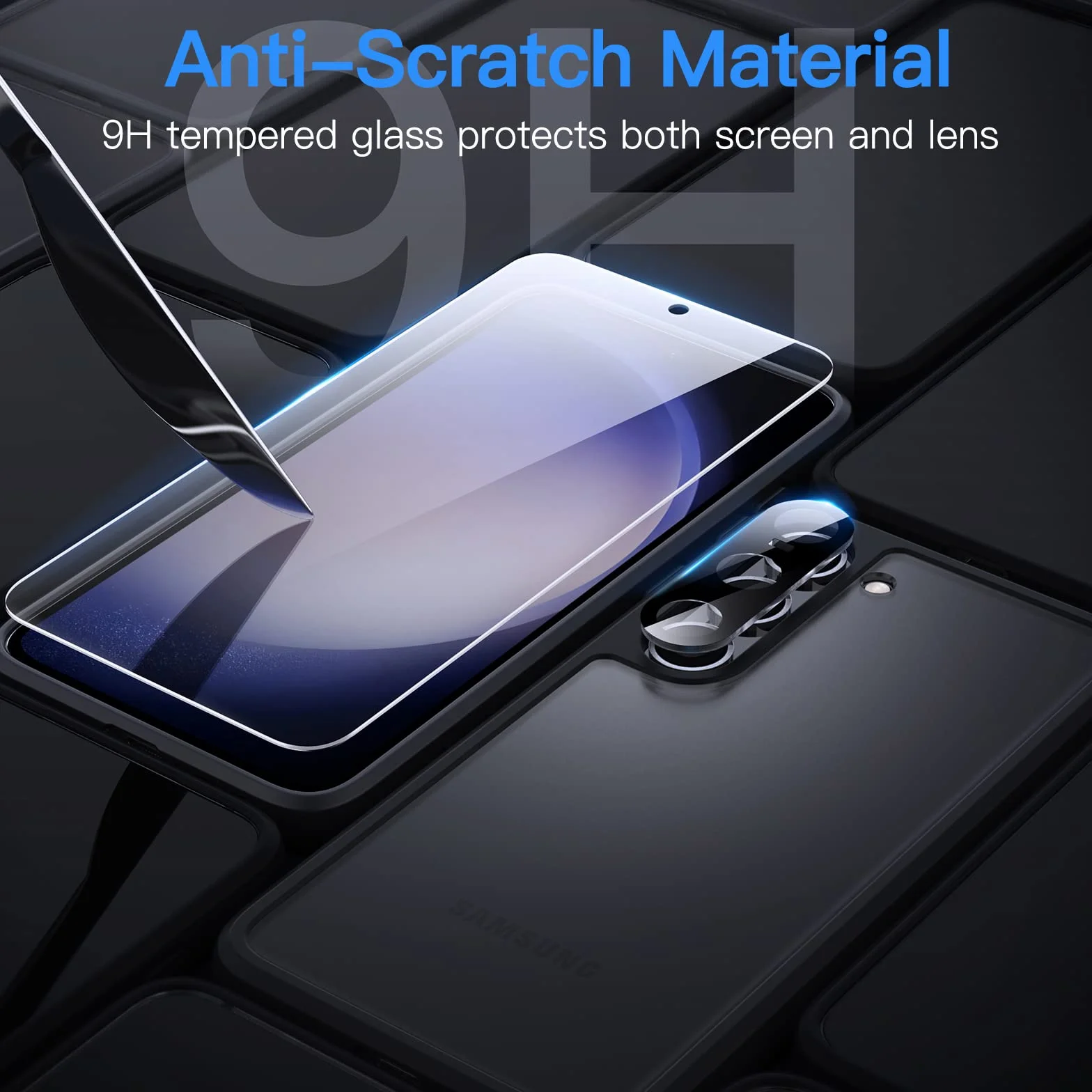 JETech Etui Matowe dla Samsung Galaxy S23 5G 6,1 Cala z Ochraniacz Ekranu i Obiektyw Aparatu, Półprzezroczysta Tylna Case, Szkło Hartowane (Czarny)