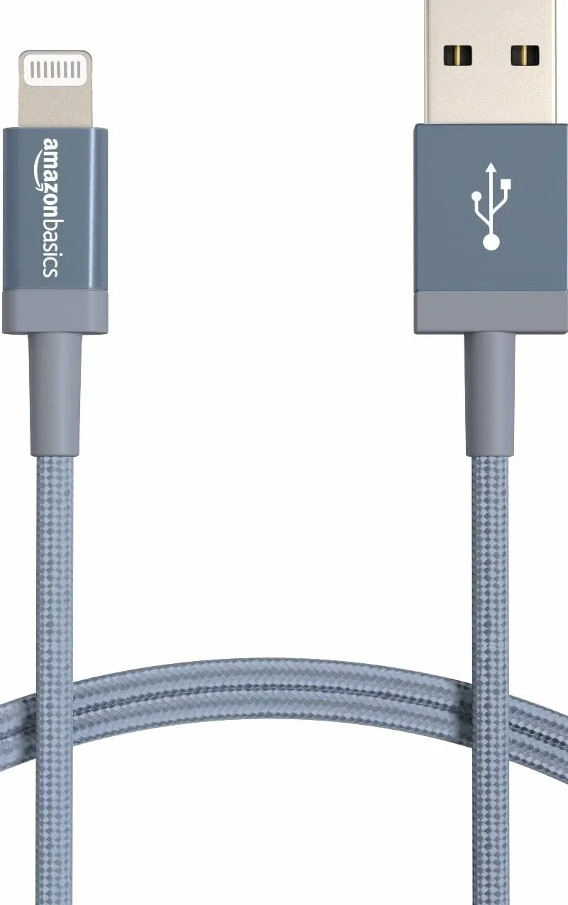 Amazon Basics Kabel połączeniowy Lightning na USB-A, nylonowy, z certyfikatem MFi, kabel do ładowania do iPhone'a, ciemnoszary, 1,8 m