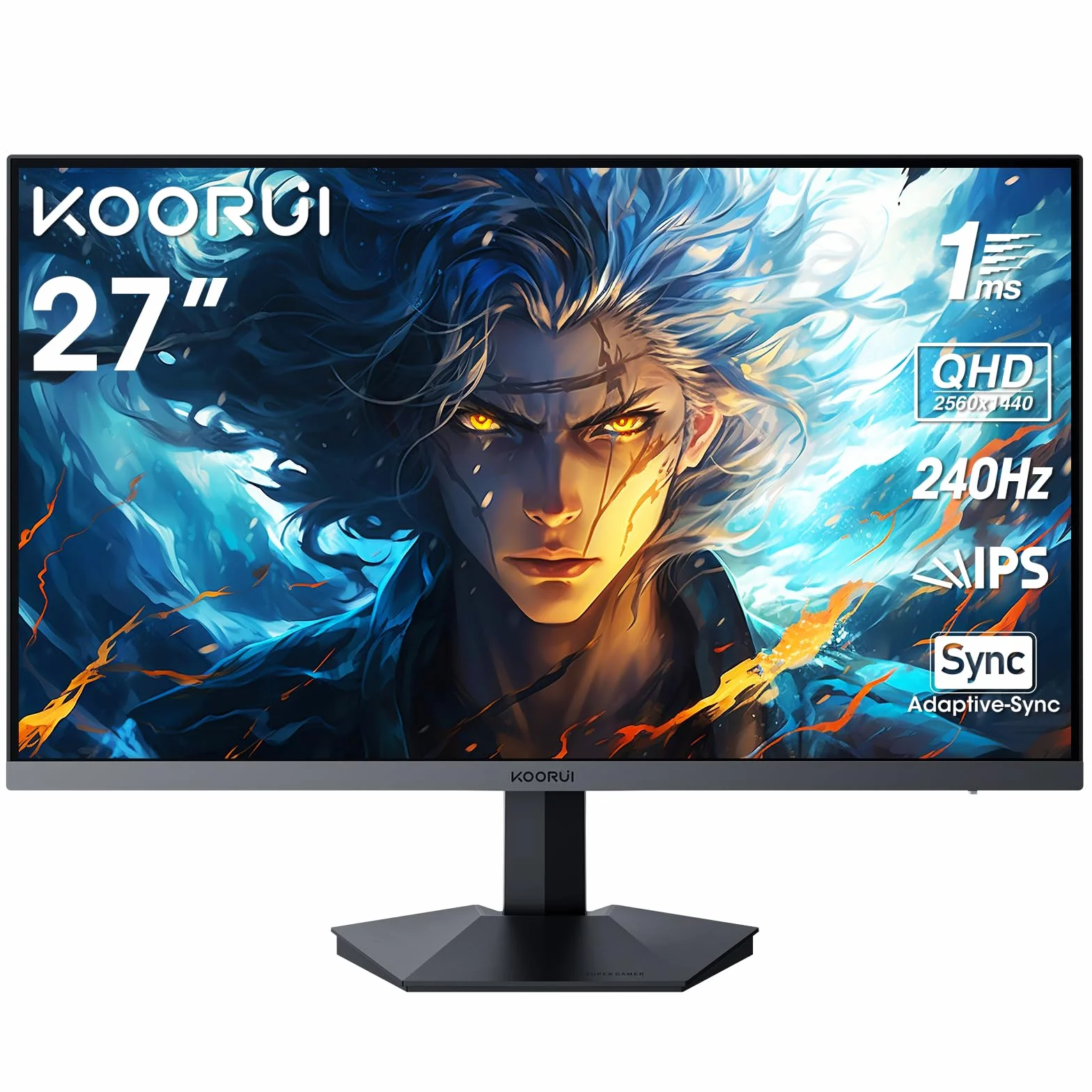 KOORUI Monitor do gier 27 cali - QHD 2560 x 1440 IPS Monitor PC, 240 Hz, 1 ms, Adpitive-Sync, Gsync Compatibility HDMI DisplayPort