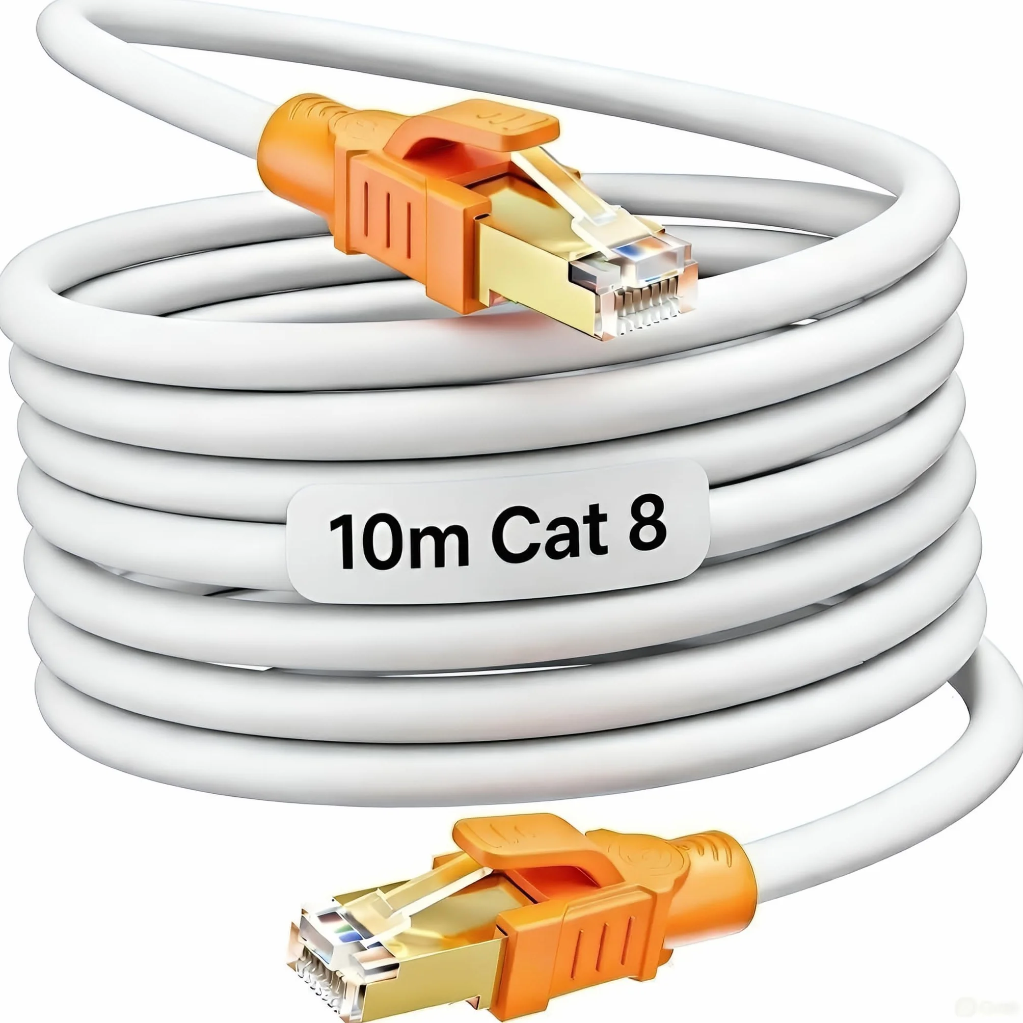 Kabel Ethernet 10m Cat 8 Ekranowany RJ45 Gigabit Biały Pancerz LAN 2000MHz