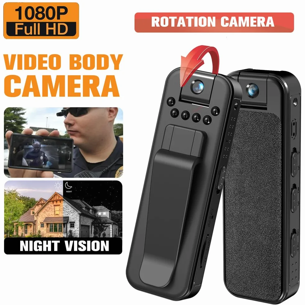 Andoer Mini kamera 1080P HD z nagrywaniem audio i wideo, przenośny rejestrator wideo, obiektyw obracany o 180°, noktowizor, duża pojemność baterii, szeroki kąt 90°, z tylnym klipsem, do codziennego