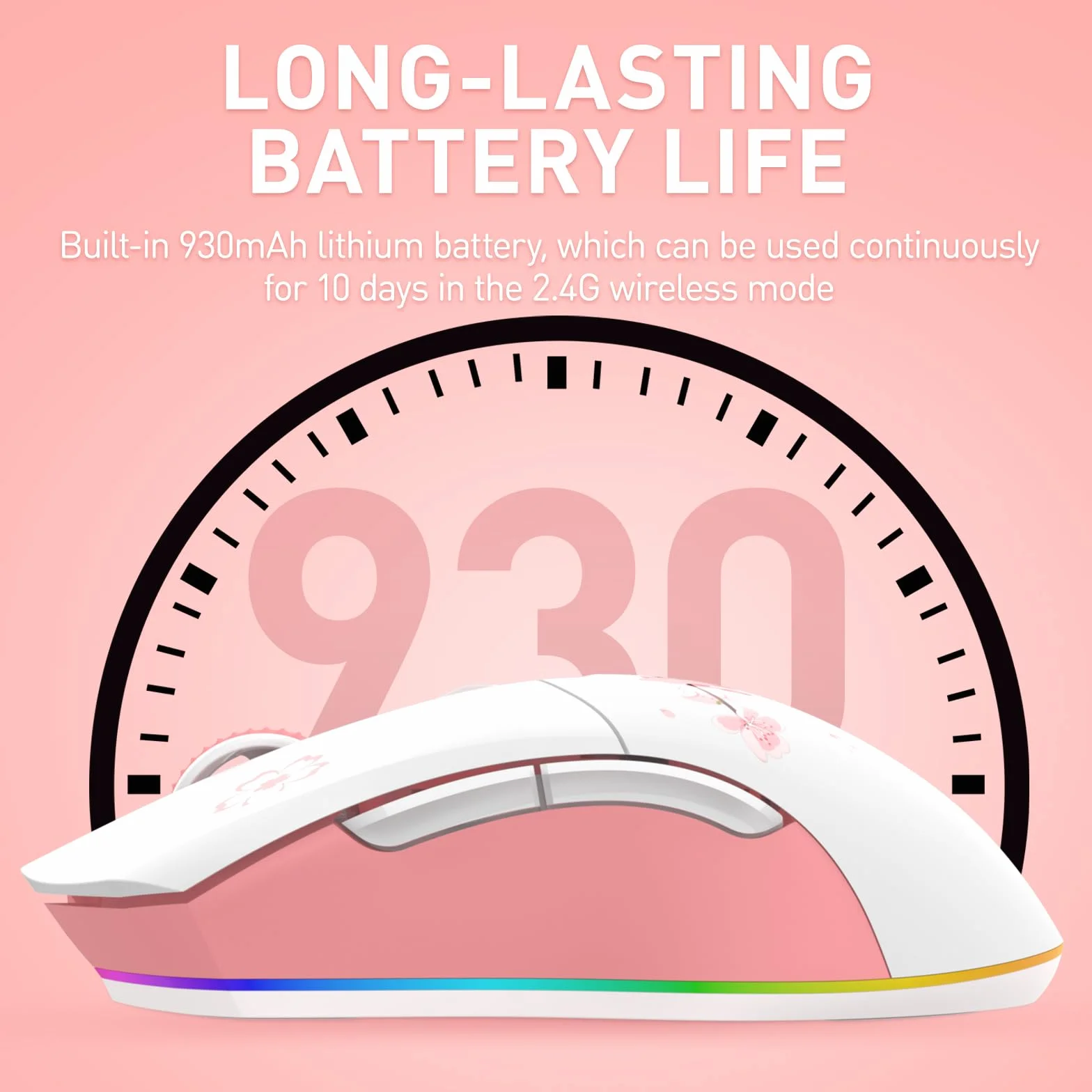 DAREU Pink Mysz do gier bezprzewodowa z magnetyczną stacją dokującą do ładowania RGB, 12 tys. dpi, 7 programowalnych przycisków, precyzyjny czujnik 300IPS 1000 Hz do komputerów PC i notebooków Mac