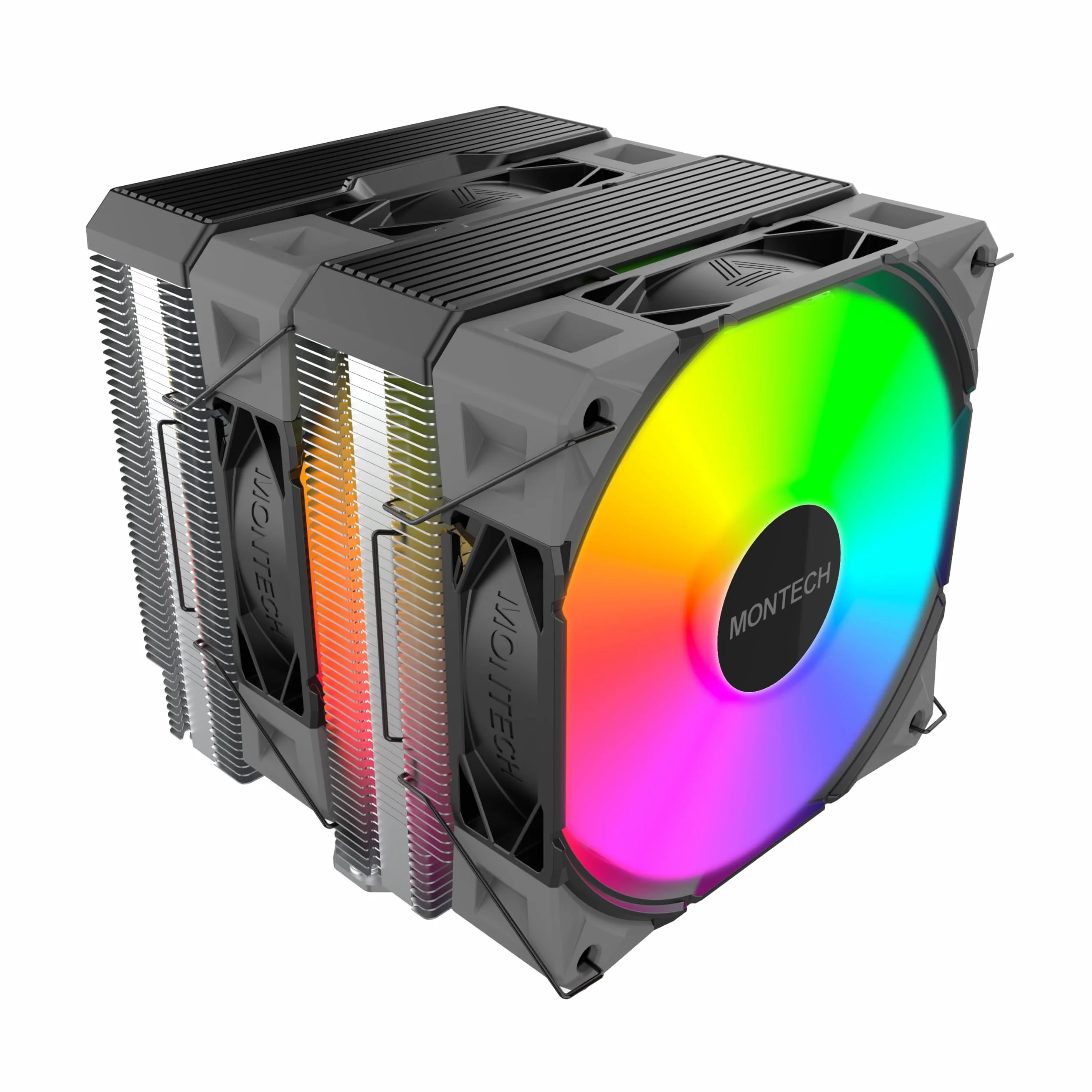 MONTECH NX600 ARGB Dual-Tower chłodziarka powietrza procesora z 6 rurami grzewczymi i górną pokrywą premium, wentylator premium 28 mm E28 ARGB, lutowana miedziana podstawa, doskonałe rozpraszanie