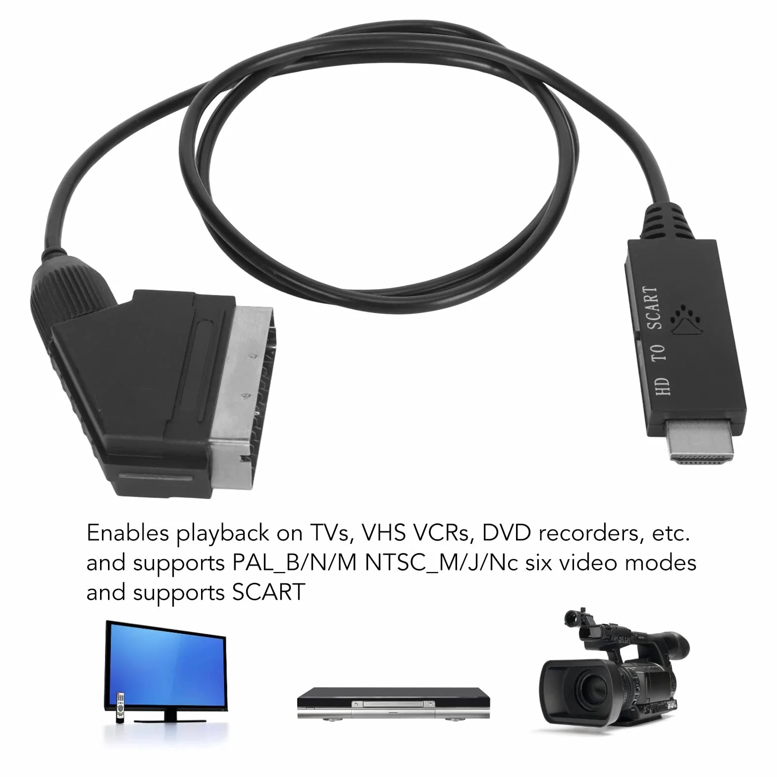 Konwerter HDMI na SCART, kabel HD do SCART, obsługuje PAL NTSC, adapter do telewizora VHS DVD