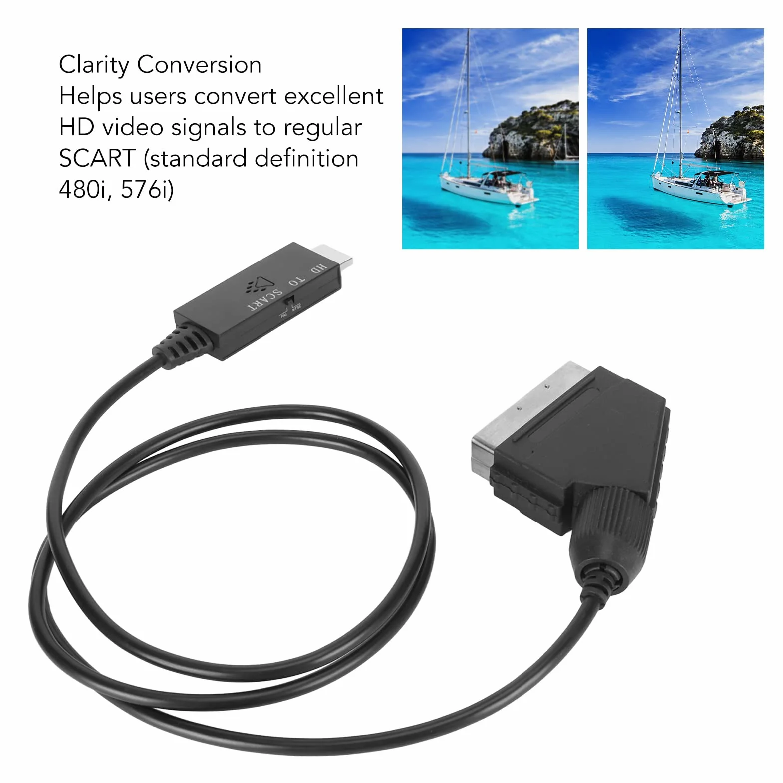 Konwerter HDMI na SCART, kabel HD do SCART, obsługuje PAL NTSC, adapter do telewizora VHS DVD
