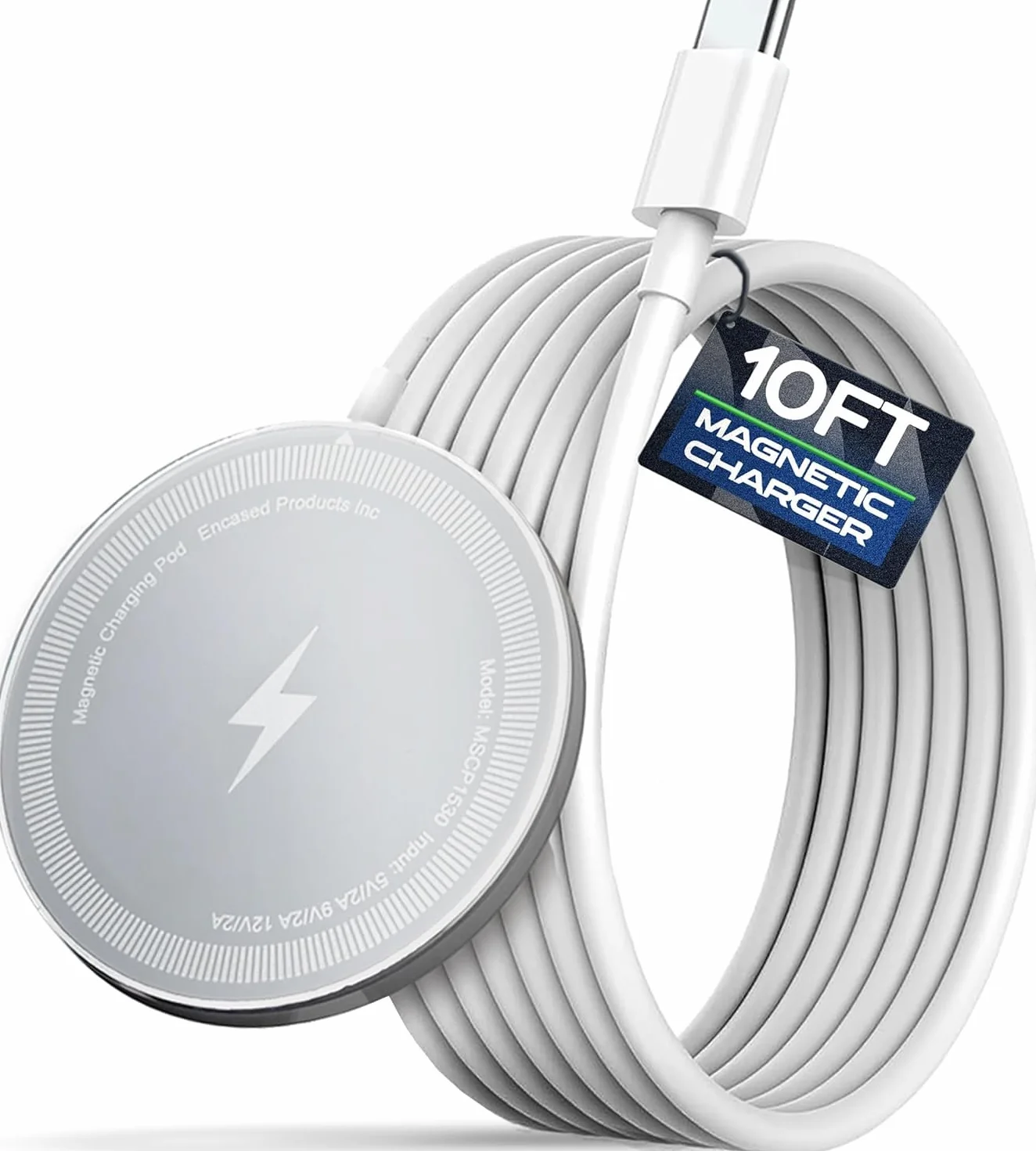 Galvanox Bezprzewodowa ładowarka z bardzo długim przewodem do iPhone'a - 3 m (kompatybilna z MagSafe), magnetyczna podkładka do szybkiego ładowania (15 W) z kablem 3 m (biała)