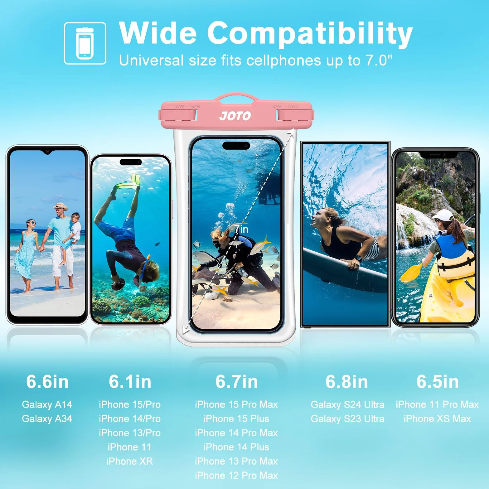 JOTO 2 wodoodporne kieszenie na smartfon dla iPhone 14, 13, 12 Pro Max Plus XS XR X 8 7, Samsung S22 Ultra, Huawei P40 P30 P20, certyfikowane przez IPX8 wodoodporne etui na telefon do 7 cali