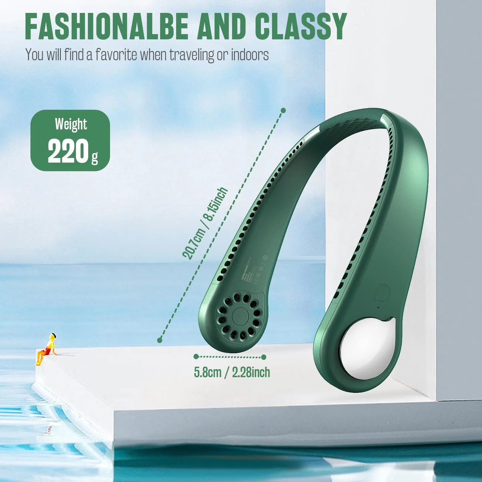 Przenośny mini wentylator na szyję USB z przepływem powietrza 360°, bezłopatkowy akumulator, do zawieszenia, przenośny wentylator na szyję Leafless, wentylator na szyję, do podróży, uprawiania sportu