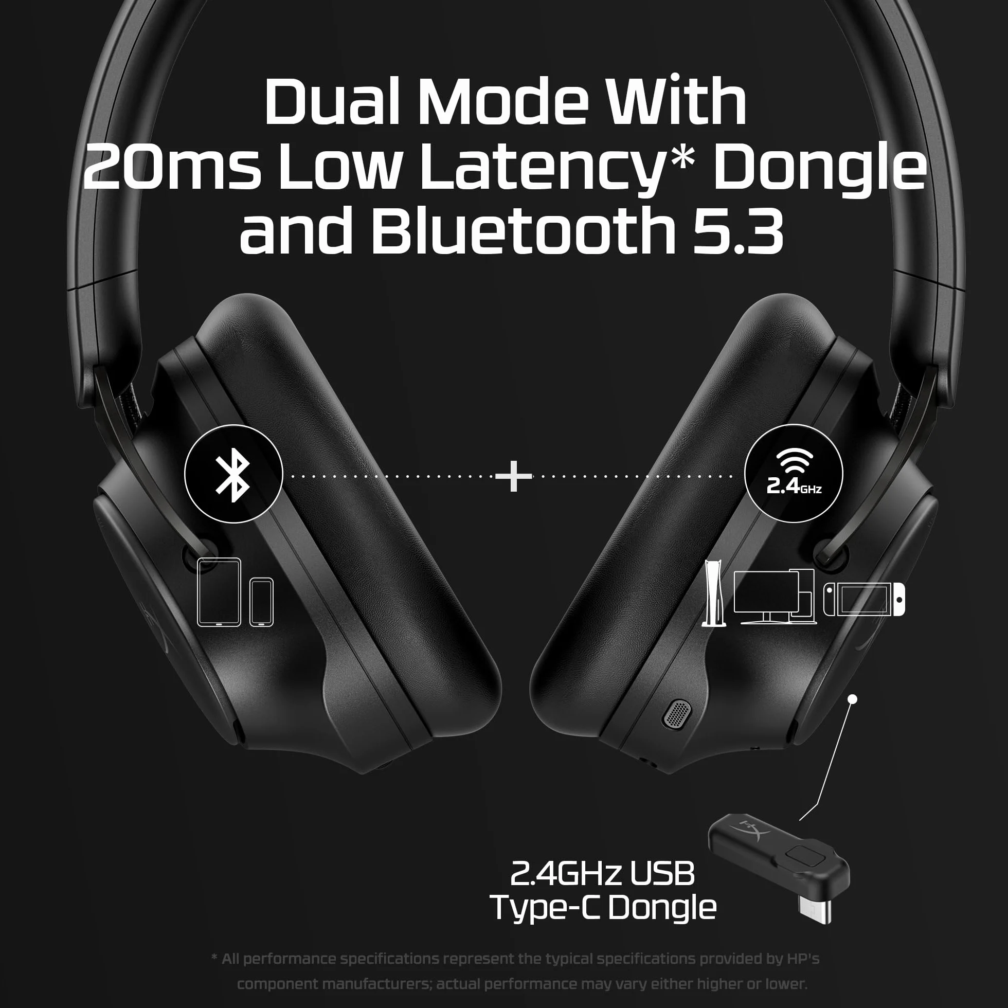 HyperX Cloud Mix 2 słuchawki bezprzewodowe z redukcją szumów, do gier, muzyki, połączeń, Bluetooth 5.3, USB-C, bateria 110h, kolor czarny