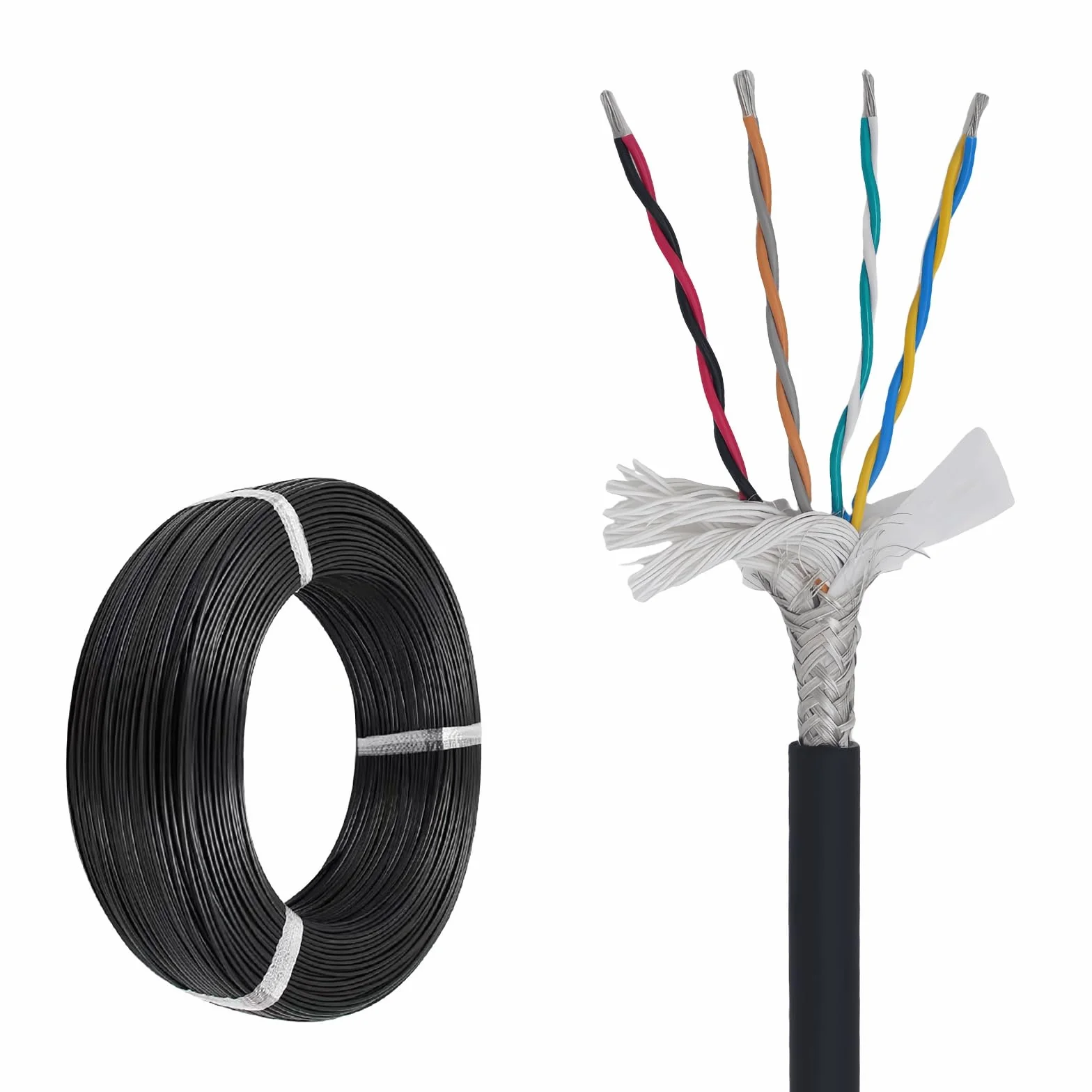 Ekranowany kabel alarmowy, 26AWG (4-20) C UL2464 ekranowany kabel skrętkowy z miedzi cynowanej FR PVC 300V -20°C do 80°C(25ft,26AWG-16C)