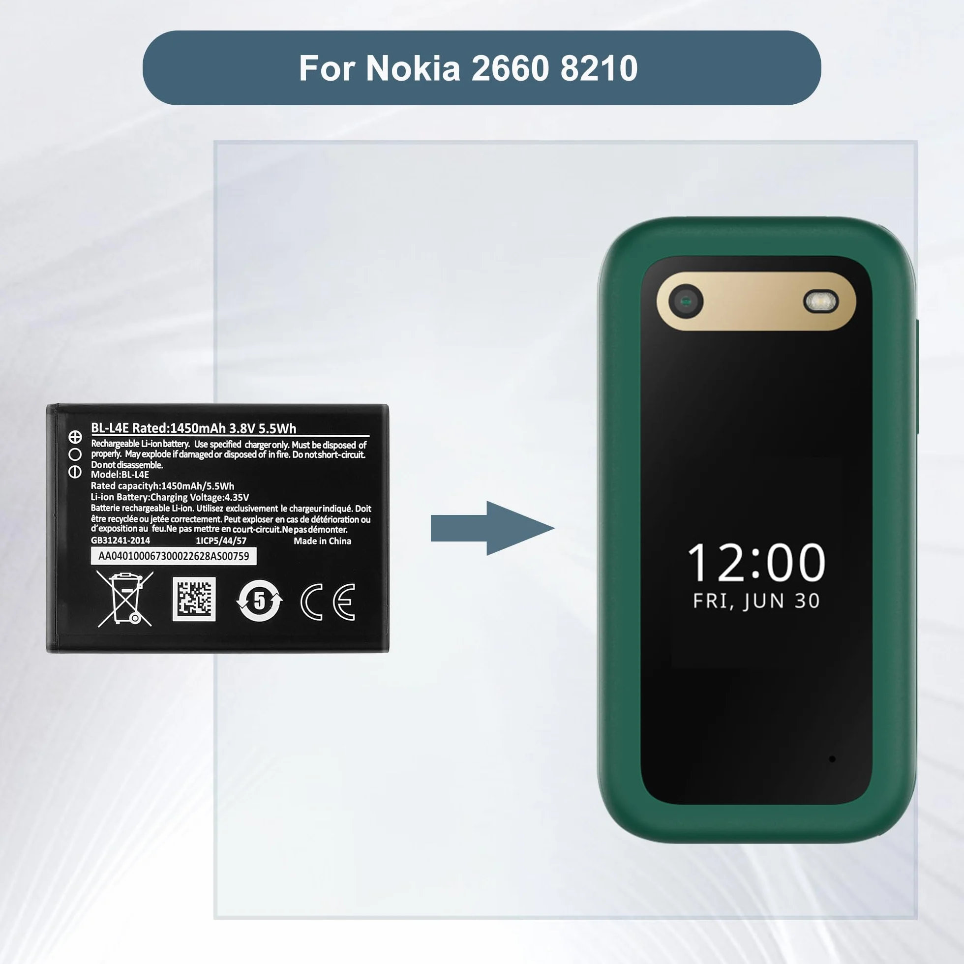 Akumulator zastępczy BL-L4E kompatybilny z Nokia 2660 8210 z narzędziami