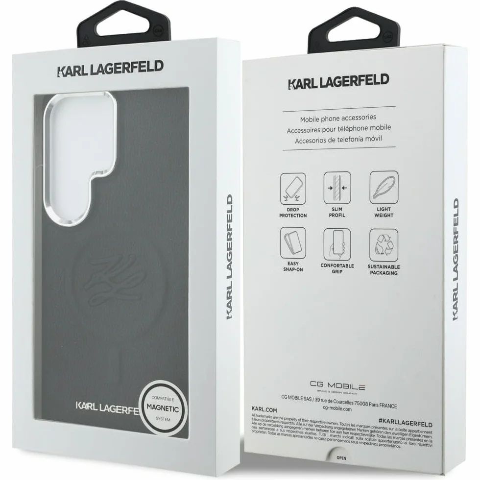 CG MOBILE Karl Lagerfeld wytłoczone inicjały pierścieniowe kompatybilne z MagSafe etui do Samsung Galaxy S26 Ultra (czarne)