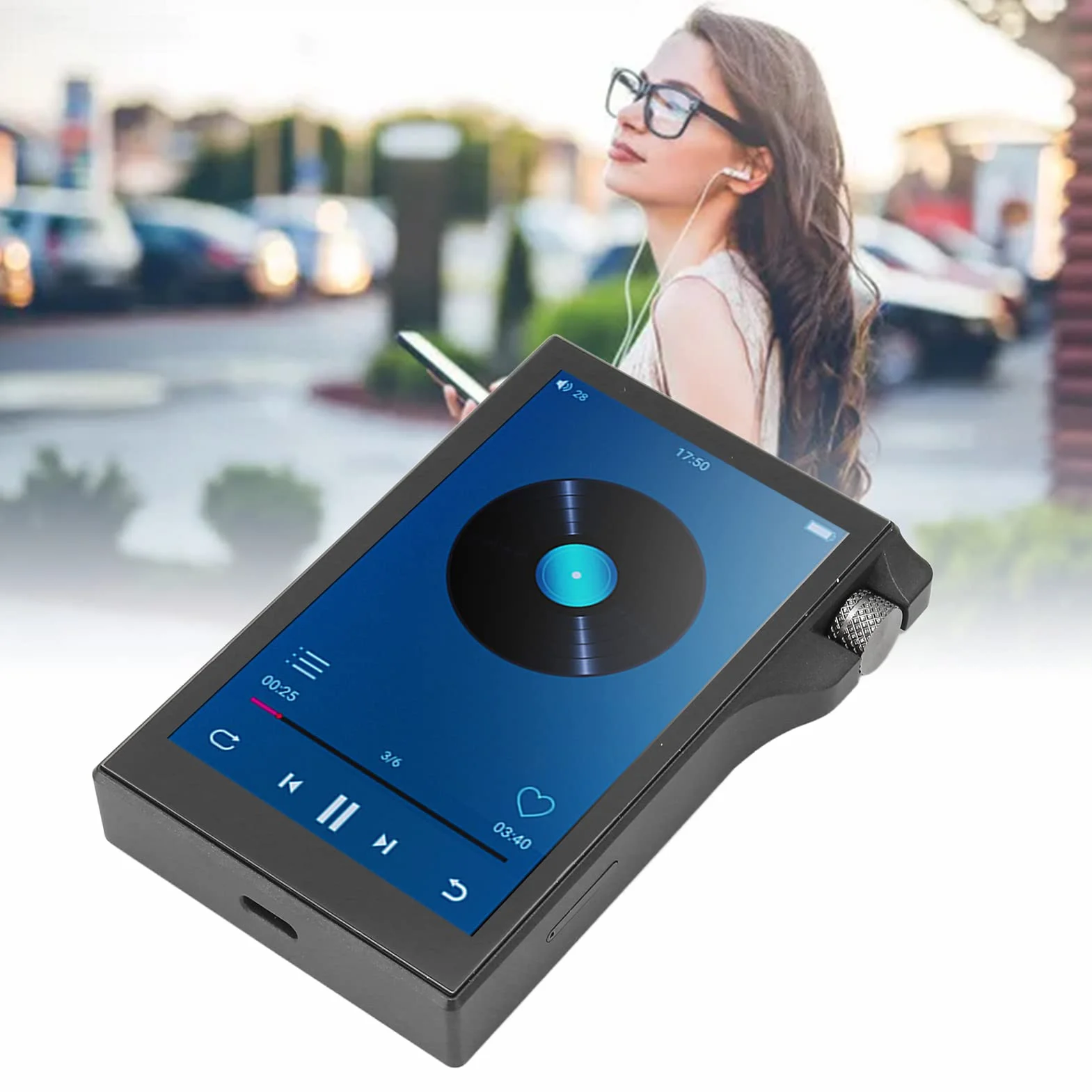 Odtwarzacz MP3 z Bluetooth, Q8 4,0-calowy w Pełni Dotykowy Ekran Odtwarzacz MP3 MP4 dla Androida 9.0, 16G 3800mAh Bezstratny Odtwarzacz Muzyczny HIFi z Głośnikiem, do 256 GB z (Czarny)